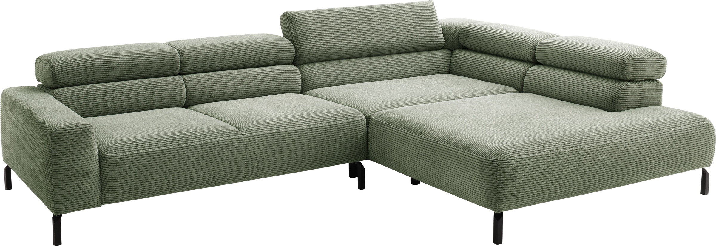 Places of Style Ecksofa »Antonelli, L-Form, inkl. Kopfteilverstellung, Breite 312 cm«, mit elektrischer Sitztiefenverstellung, in Cord, oliv