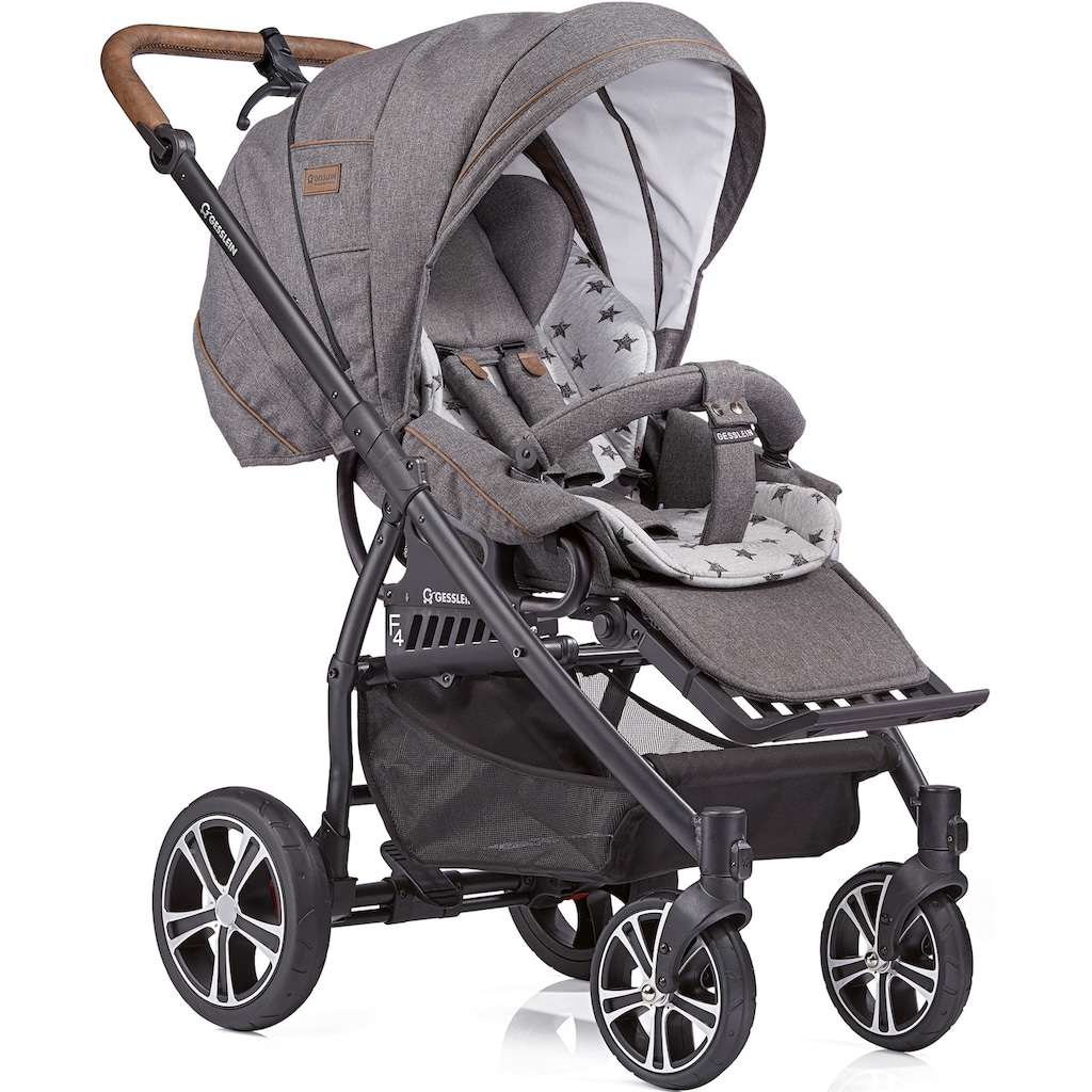 Gesslein Kombi-Kinderwagen »F4 Air+, schwarz/tabak, grau meliert/Sterne grau«