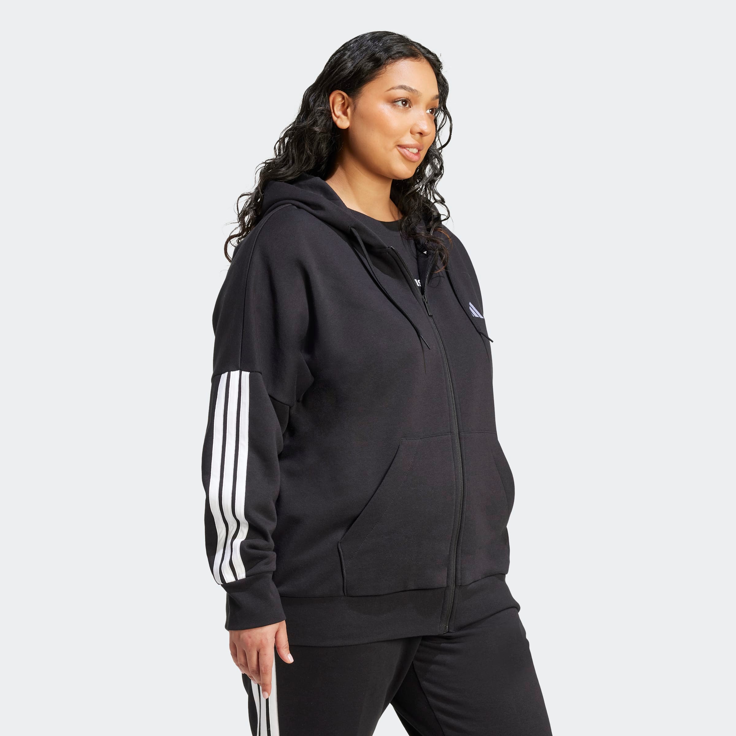 adidas Sportswear Kapuzensweatjacke »ESSENTIALS 3-STREIFEN FULL-ZIP FLEECE (GROSSE GRÖSSEN)«