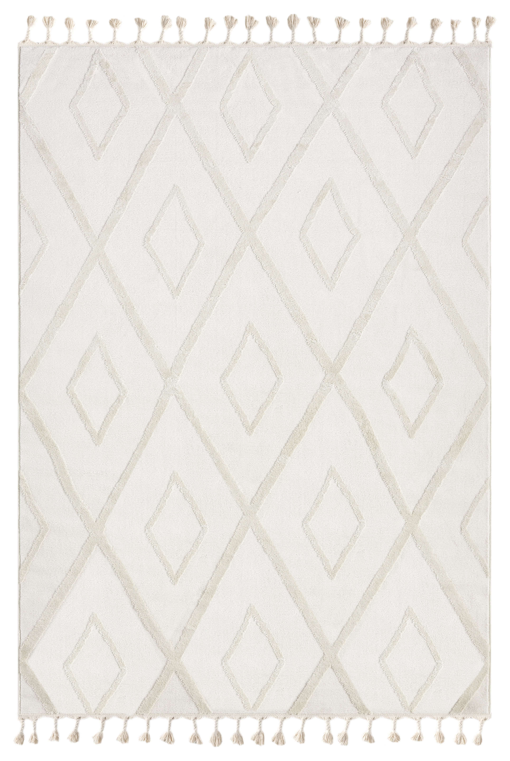 OTTO home Teppich »Otilie« rechteckig 11 mm Höhe dichte Qualität, Woll-Look, Boho, mit Fransen und Rauten, Scandi
