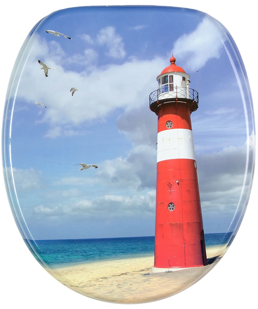 Sanilo Badaccessoire-Set »Leuchtturm« WC-Sitz, Badteppich, Stöpsel, Seifenspender und WC-Bürste