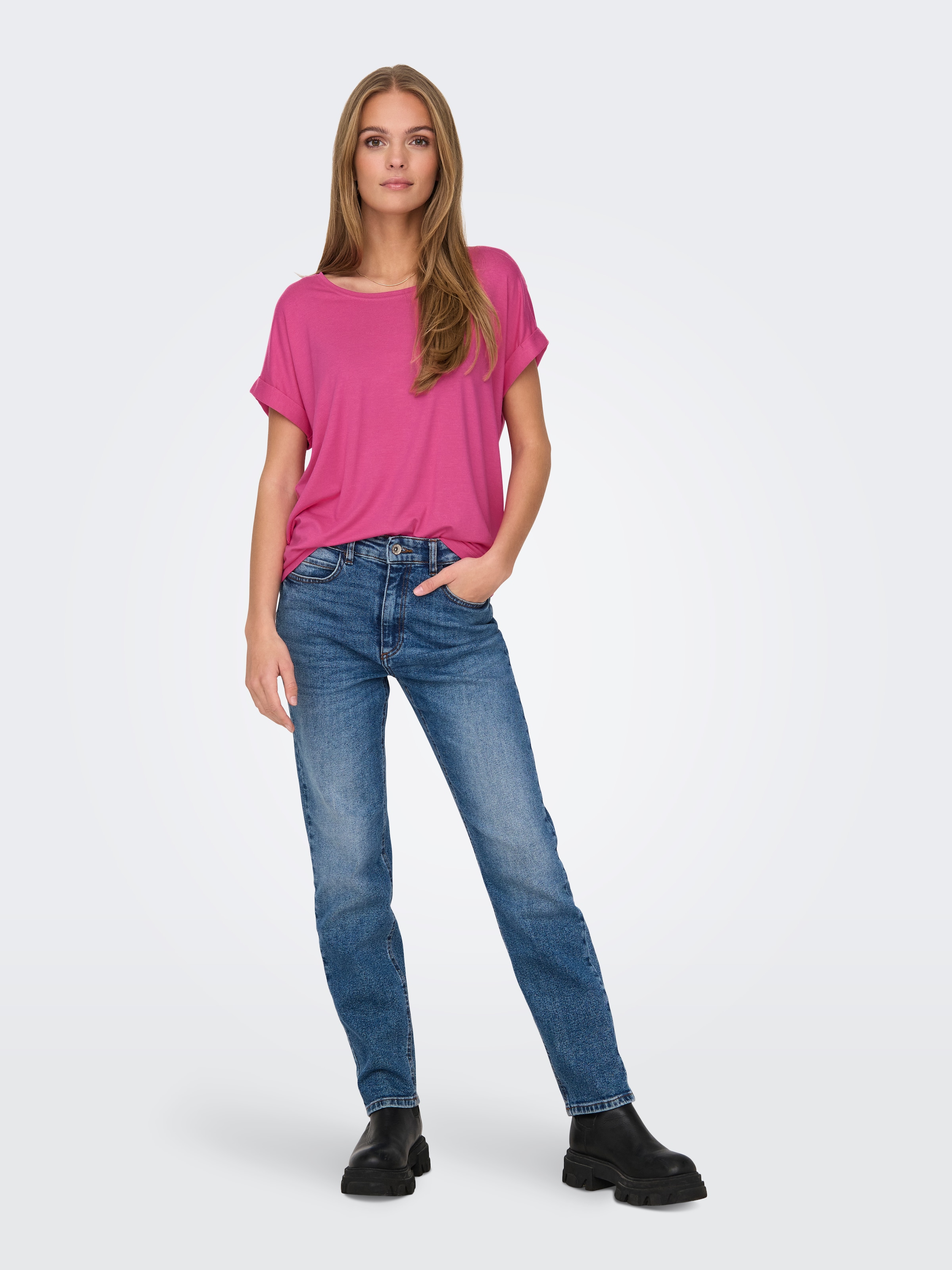 ONLY T-Shirt »ONLMOSTER – Kurzarmshirt mit Aufschlag und klassischem Look« unifarben, casual, regular fit, Viskosemischung, Rundhals