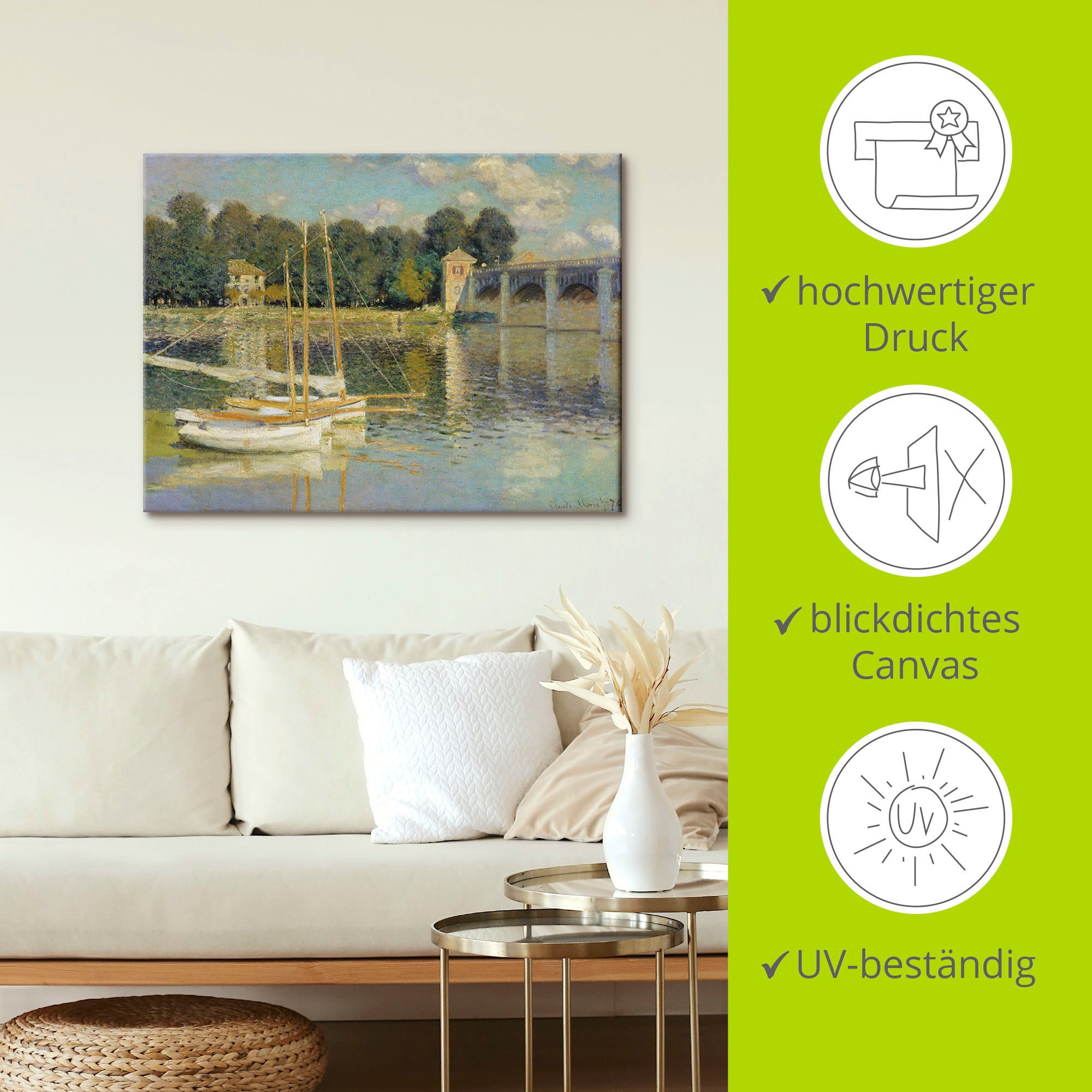 Artland Leinwandbild »Die Brücke von Argenteuil. 1874« Boote & Schiffe 1 Stk. tlg. auf Holzrahmen gespannt