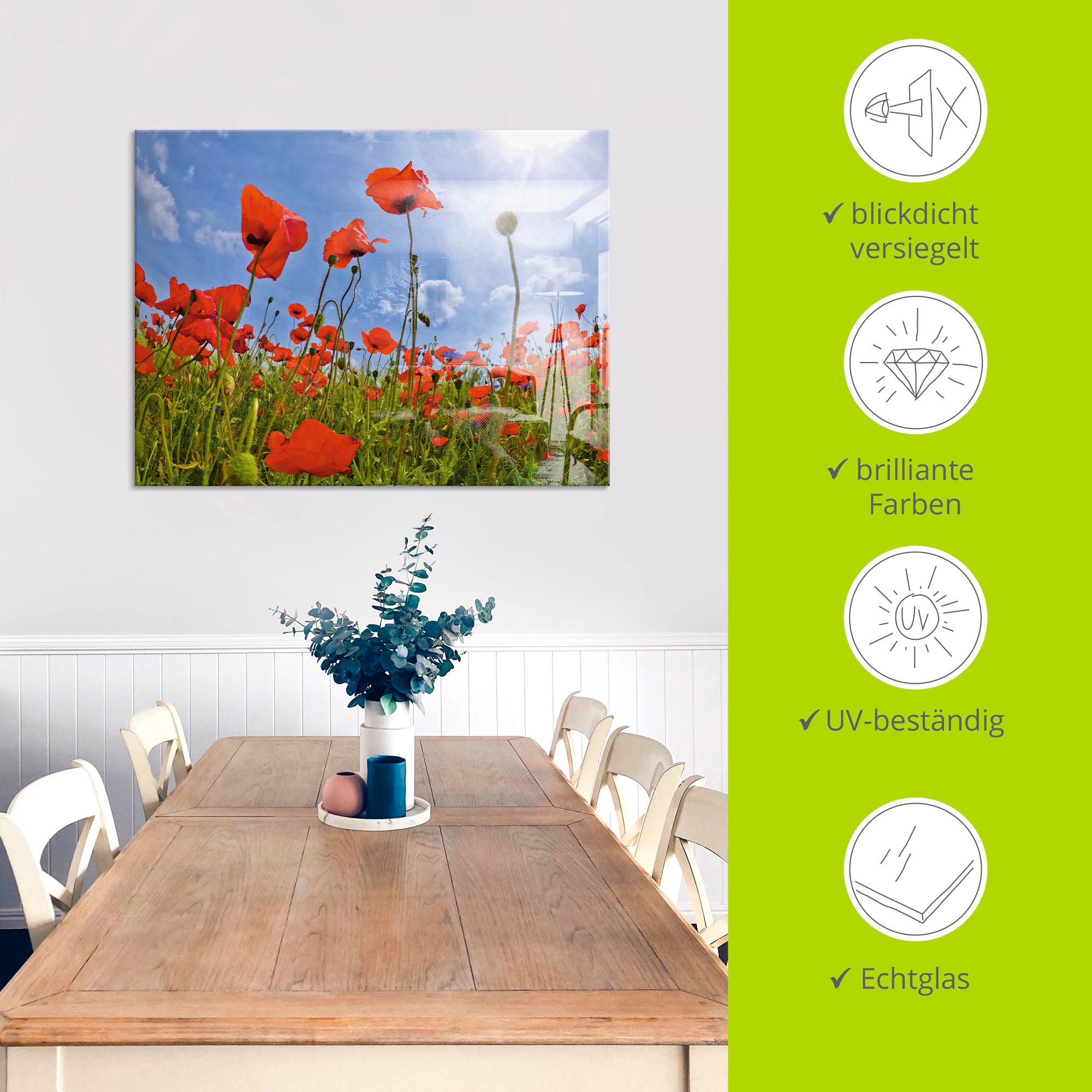 Artland Glasbild »Mohnblumenfeld« Blumen 1 Stk. tlg. in verschiedenen Größen