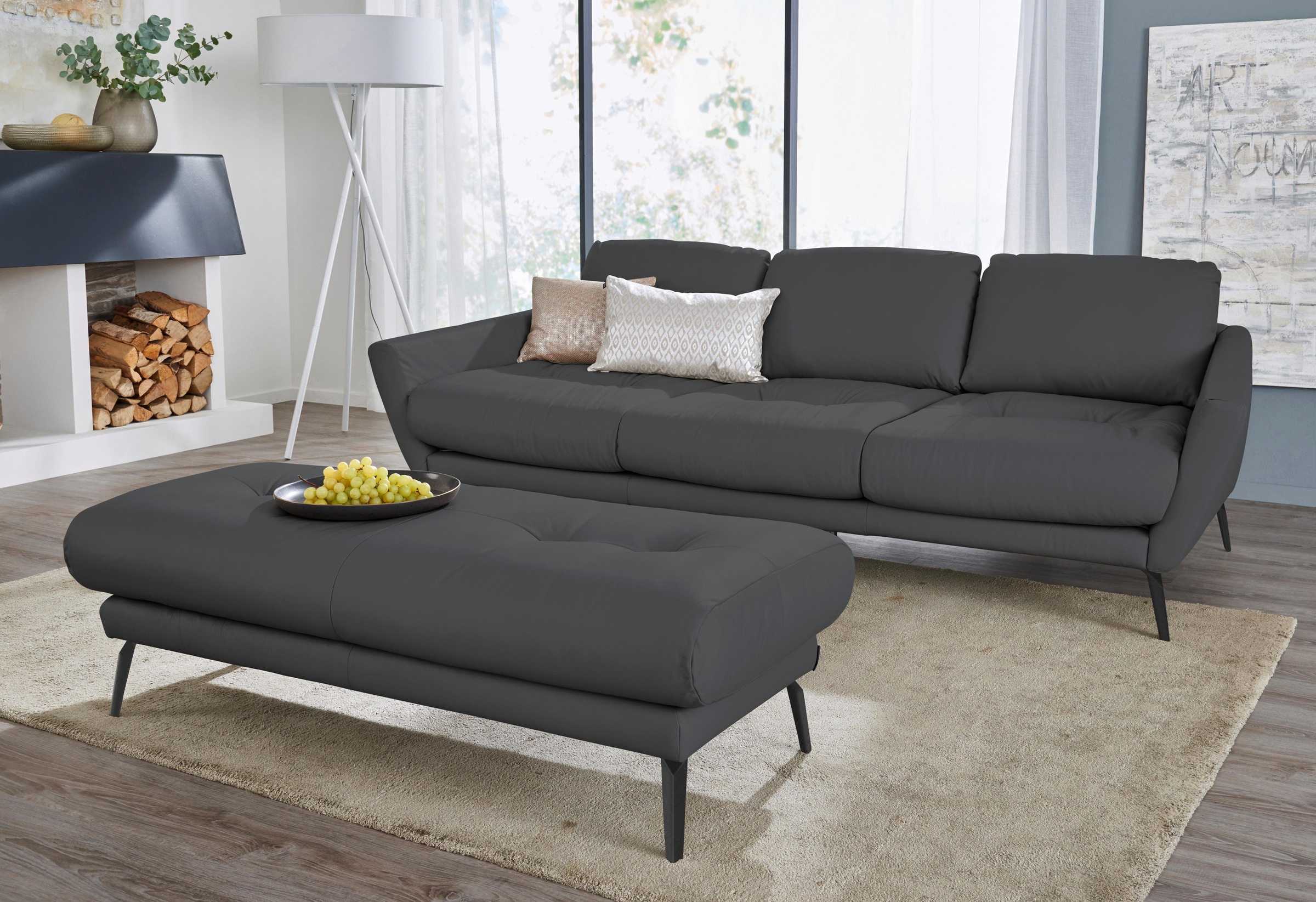 W.SCHILLIG Big-Sofa »softy«, mit dekorativer Heftung im Sitz, Füße schwarz pulverbeschichtet