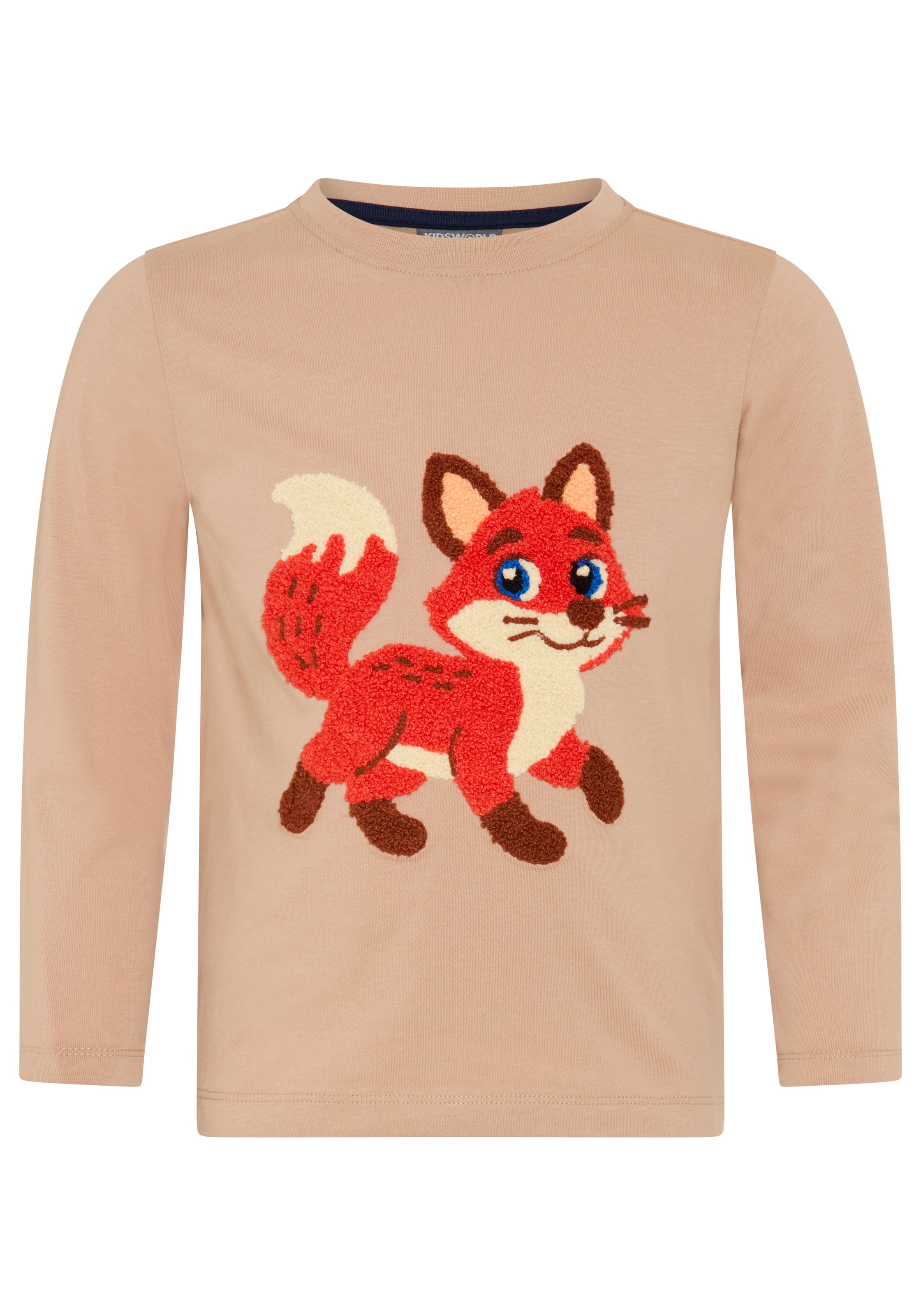 KIDSWORLD Langarmshirt »Shirt mit großer Fuchs Frottee-Applikation« hüftlange Basic-Passform, Langarm-Design, mit Stickerei