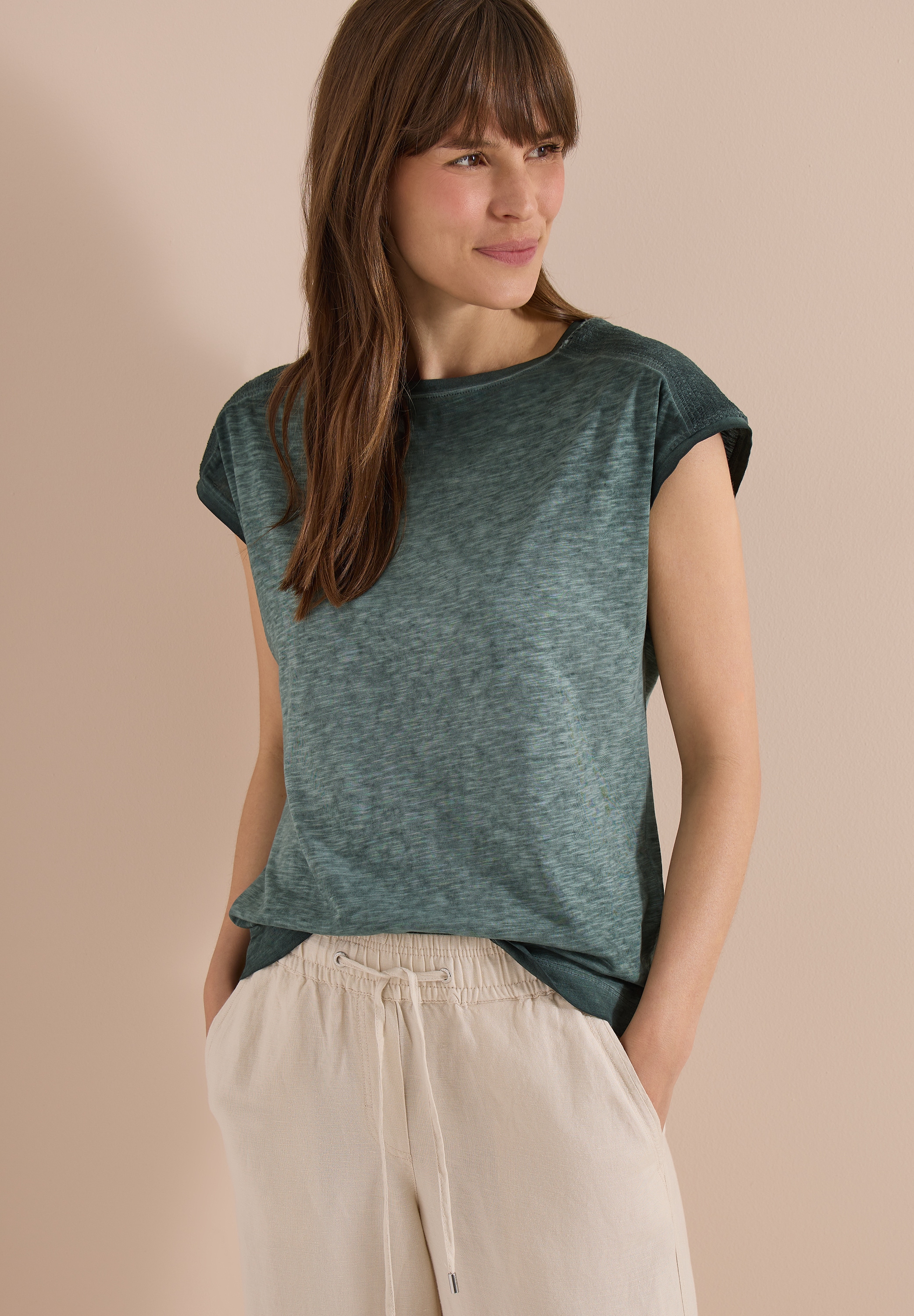 Cecil T-Shirt U-Boot-Ausschnitt, Garment-Dye Optik