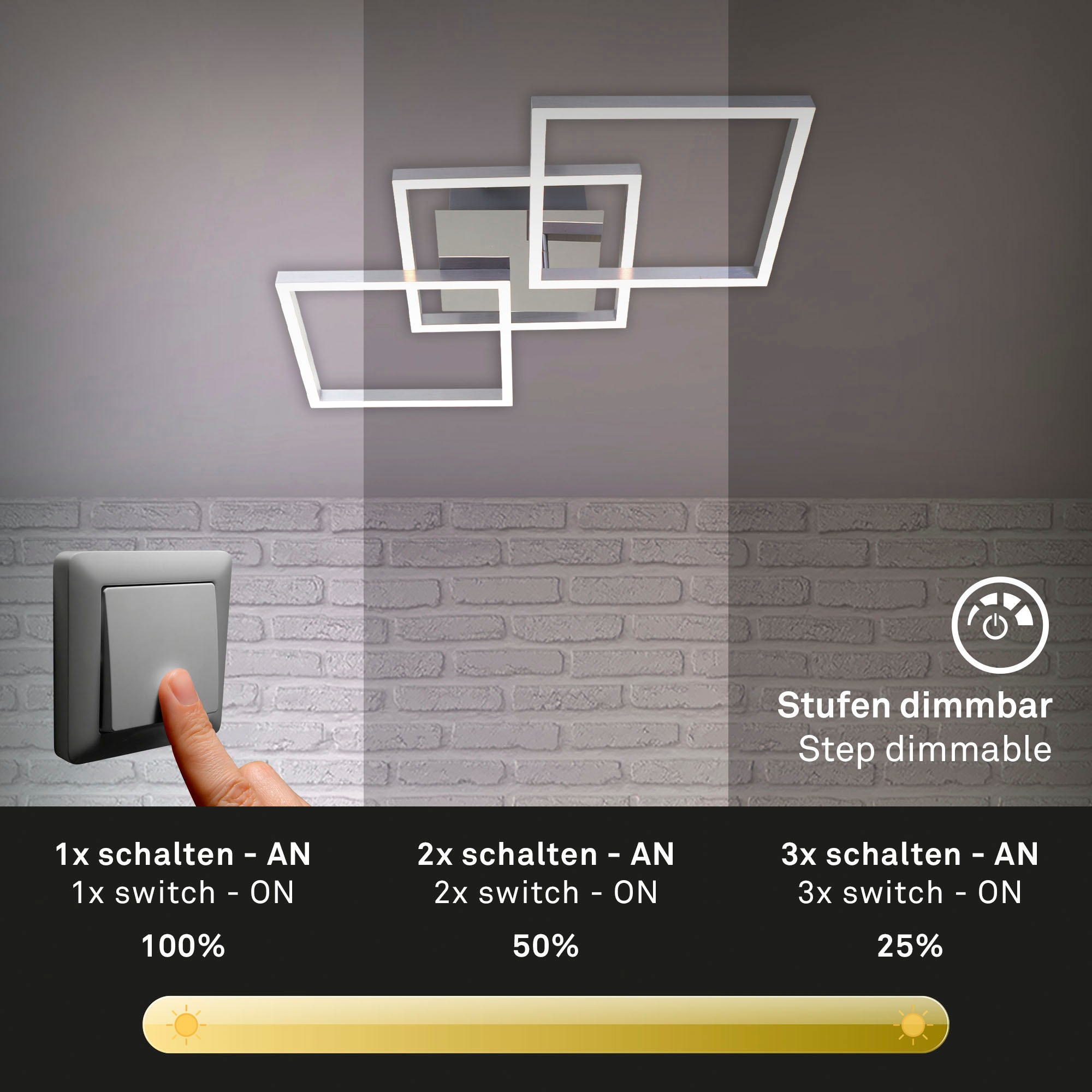 Briloner Leuchten LED Deckenleuchte »3217018 FRAME«, Leuchtmittel LED-Board | LED fest integriert, Deckenlampe, 76,3x36,8x7,3cm, Chrom-Alu, 36W, Wohnzimmer, Küche, Flur