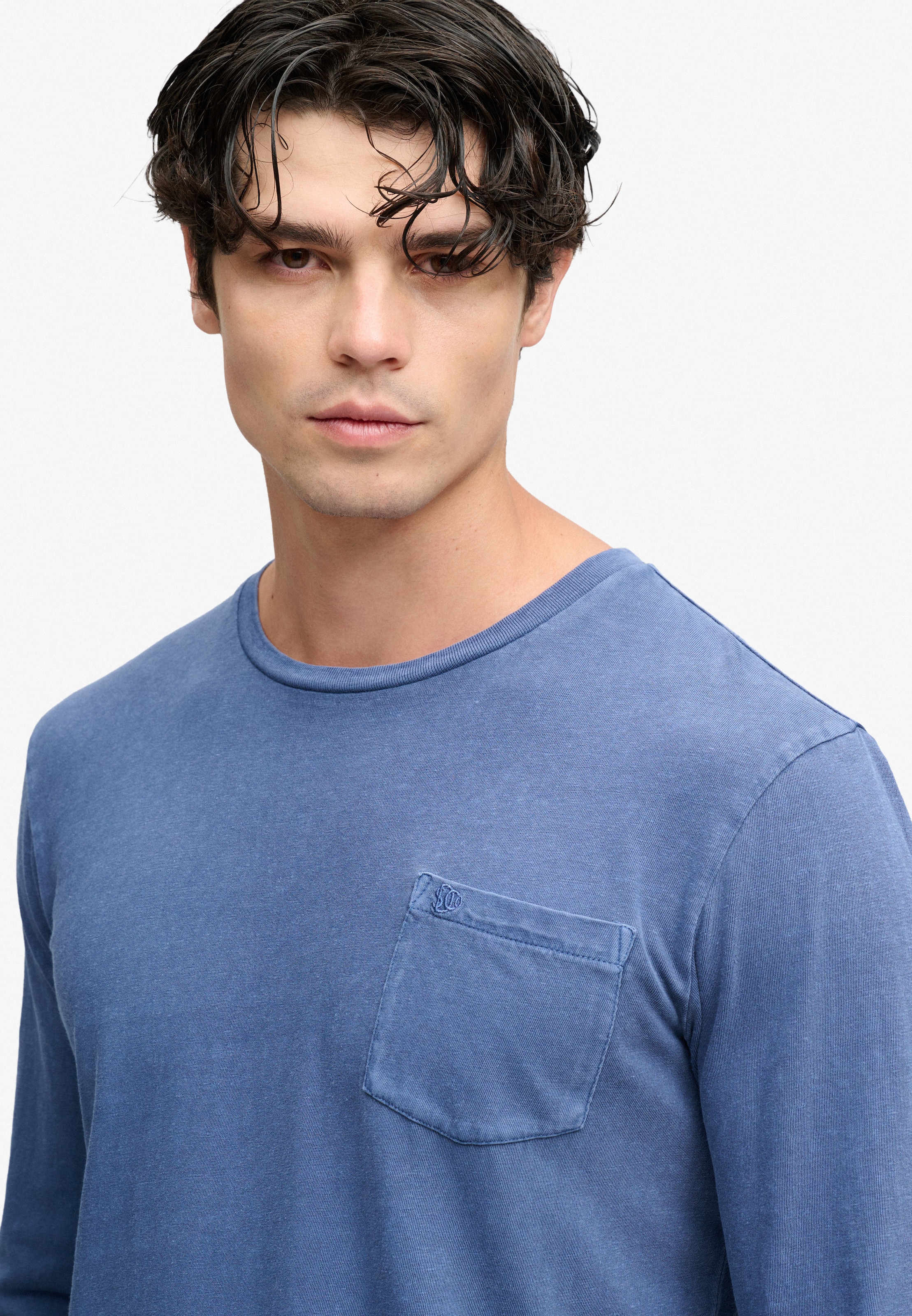 Superdry Langarmshirt »COTTON LINEN L/S POCKET TOP« aus Baumwolle und Leinen, Relaxed Fit, mit Rundhalsausschnitt