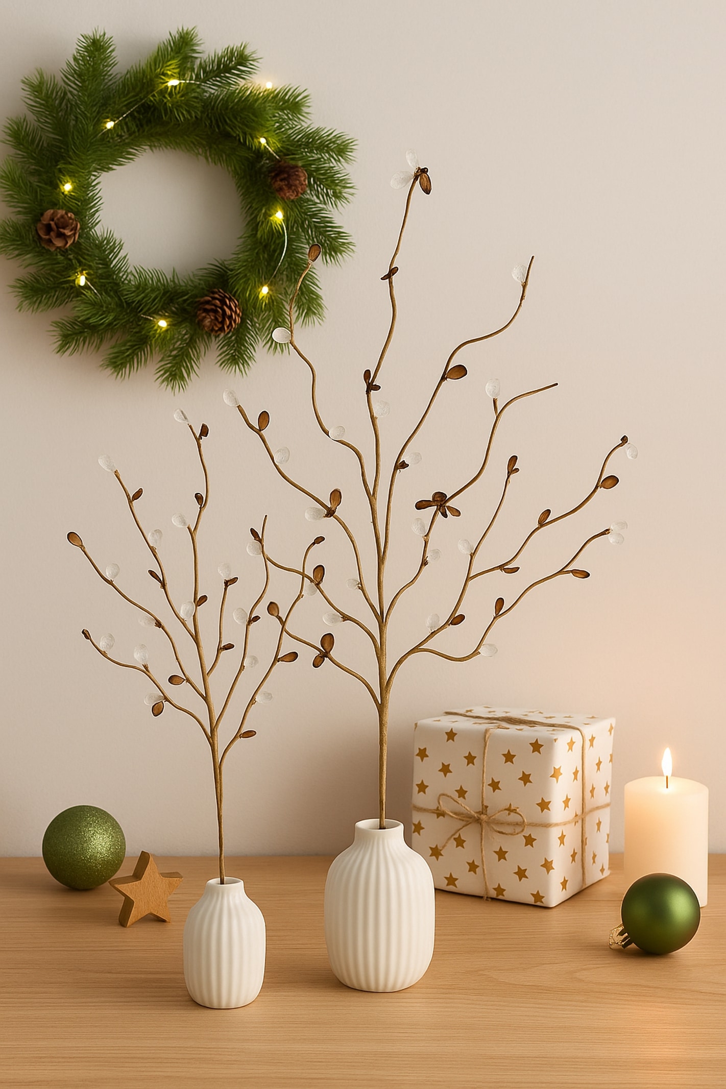 I.GE.A. Kunstzweig »Dekozweig« 2er Set 70cm Acryl Steine Blätter Adventskranz Floristik Deko Zweig