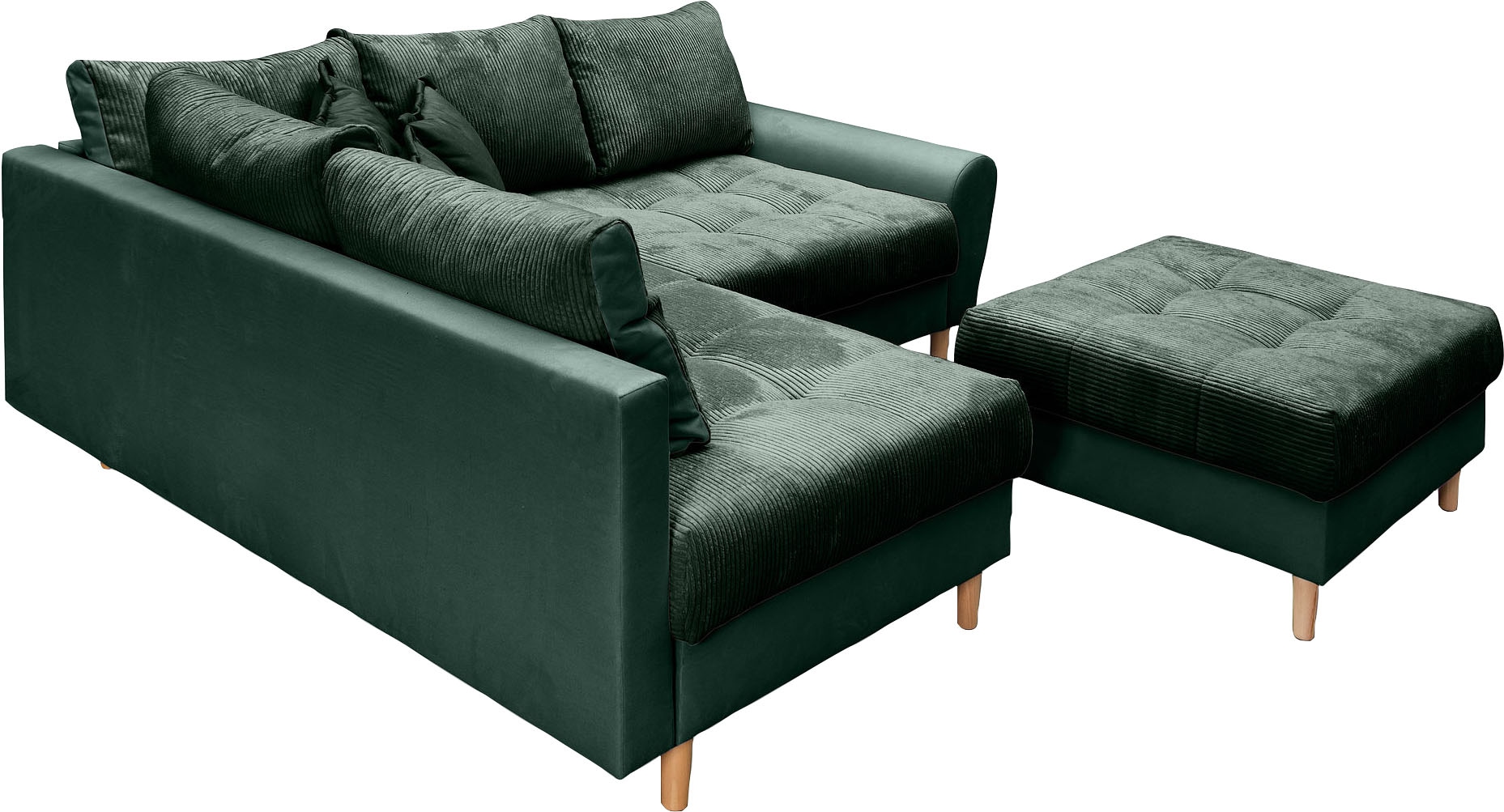 Home affaire Ecksofa »Rice L-Form inkl. Hocker«, (Set, mit Hocker), mit Bonnellfederkern, Hocker & Kissen, Ottomane beidseitig montierbar