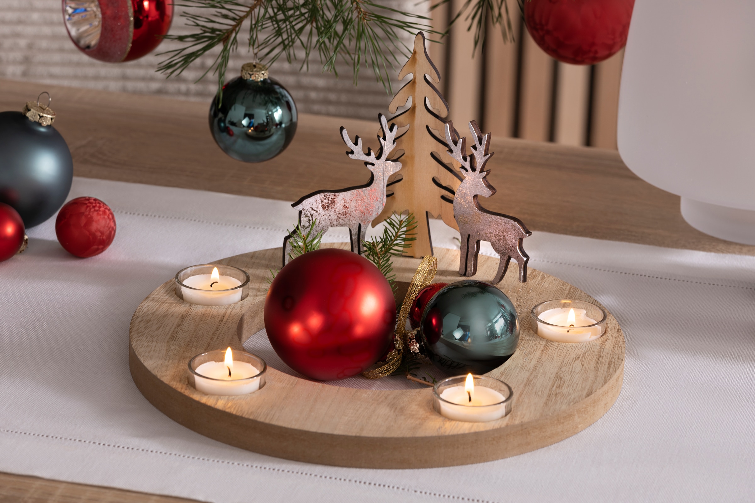 my home Adventsleuchter »Kerzenhalter Juna aus Holz«, (1 St.), Adventskranz  mit 4 Gläsern, Weihnachtsdeko, Ø ca. 29,5 cm online kaufen