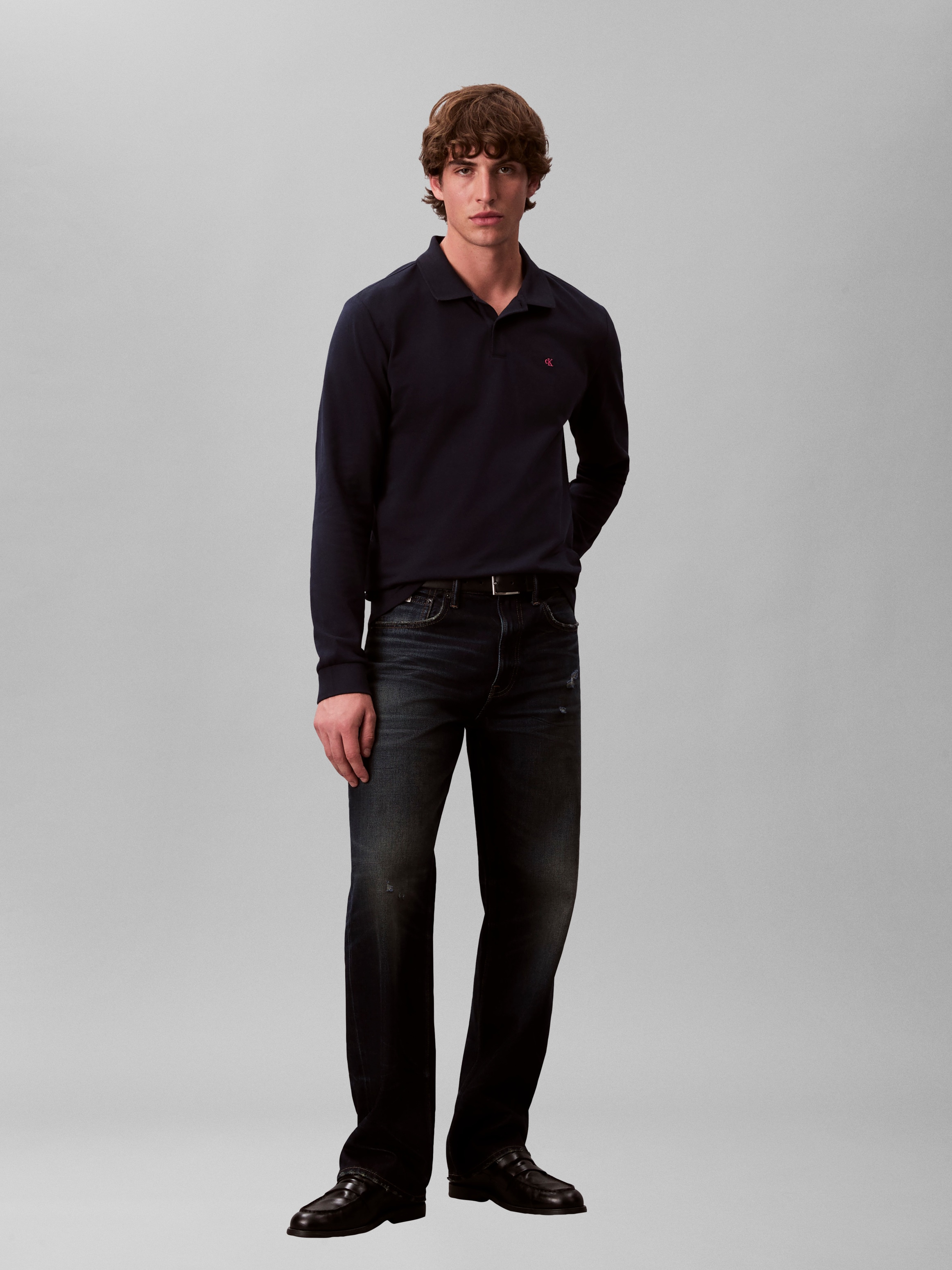 Calvin Klein Jeans Langarm-Poloshirt Regular fit mit Rundhalsausschnitt