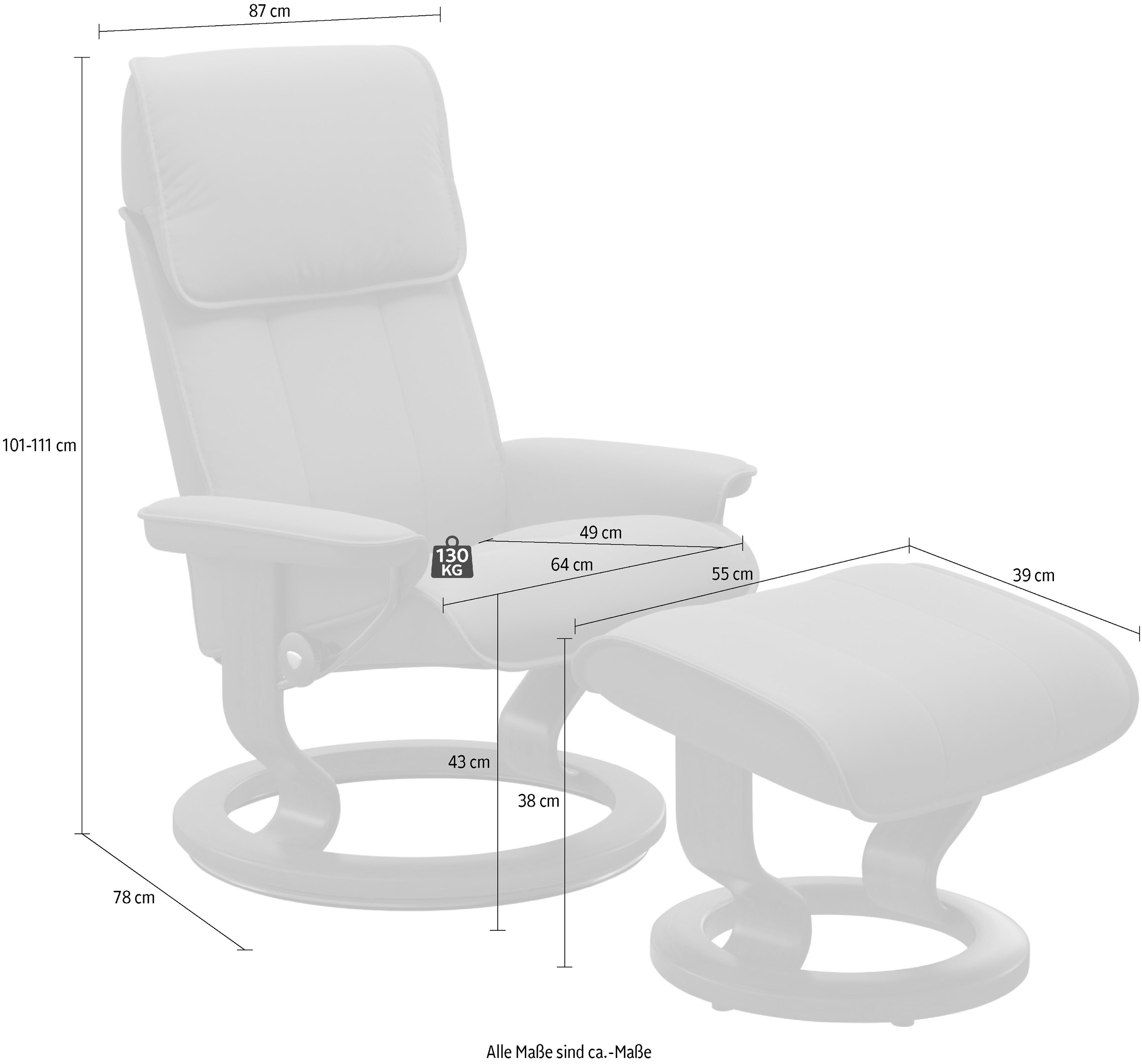 Stressless® Relaxsessel »Admiral«, (Set, Relaxsessel inkl. Hocker), mit  Classic Base, Größe M & L, Gestell Schwarz auf Raten bestellen | Funktionssessel