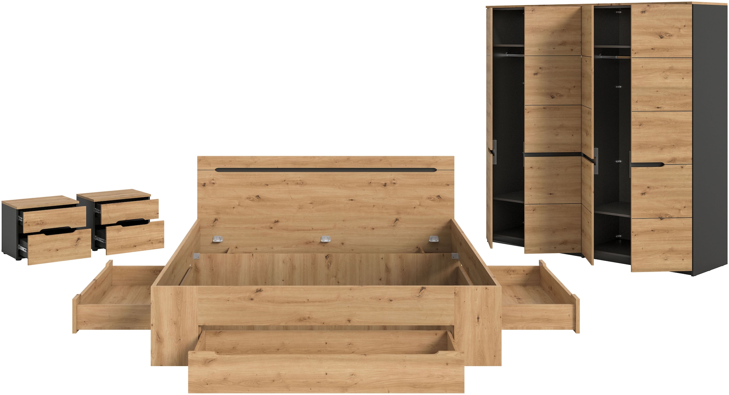Home affaire Schlafzimmer-Set »REHAT, 4-teilig, best. aus: Bett, Kleiderschrank & 2x Nachtkommode« TOPSELLER!, für Matratzengröße 140x200 cm, viel Stauraum, 