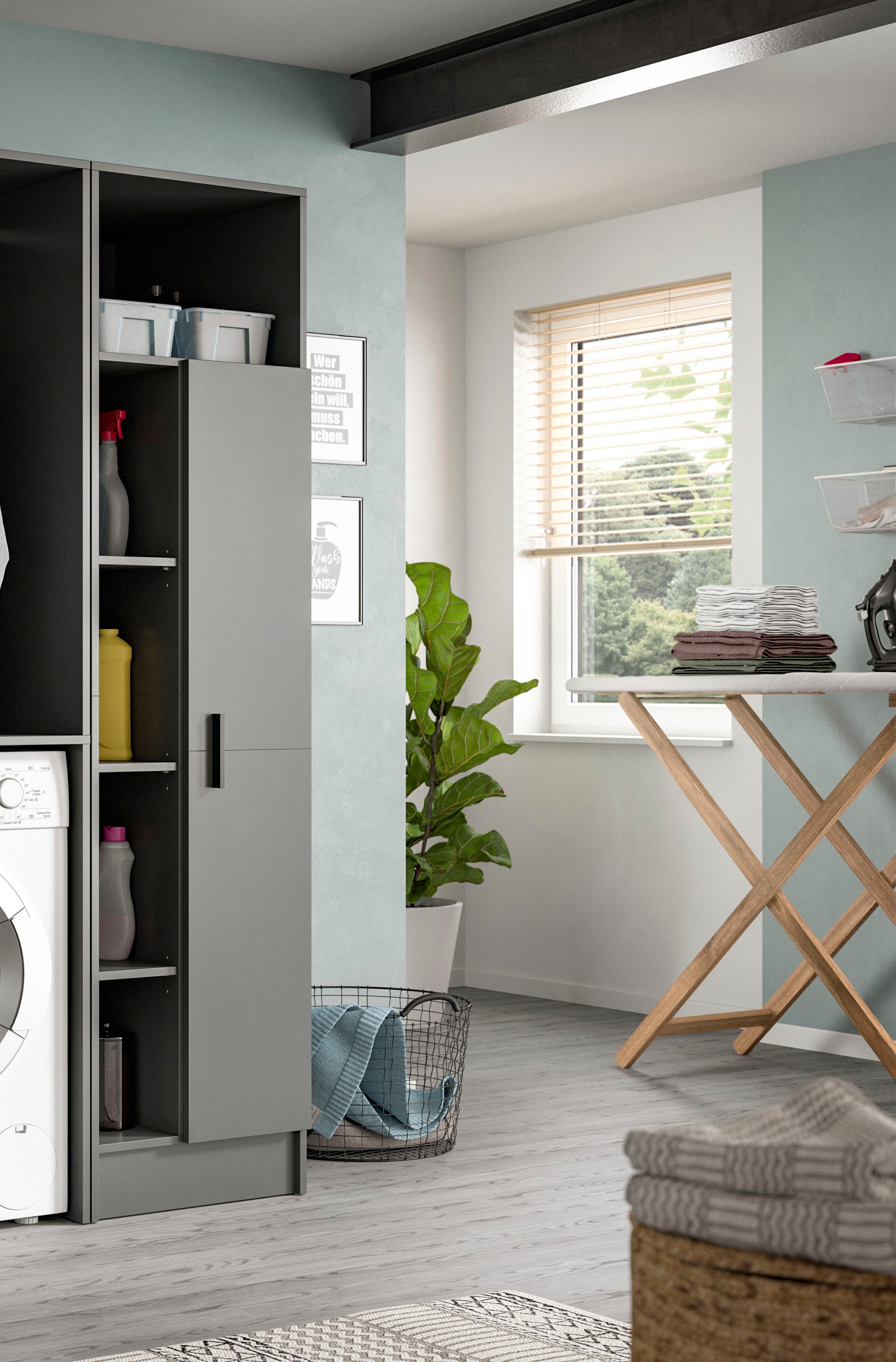 welltime Mehrzweckschrank »FALAS,  Höhe 195cm, 1 Tür, 1 Kleiderstange, 5 offene Fächer« in verschiedenen Farben erhältlich, 1 Stk. tlg. Universalschrank, Wäscheschrank, Badezimmer, Hauswirtschaftsschrank