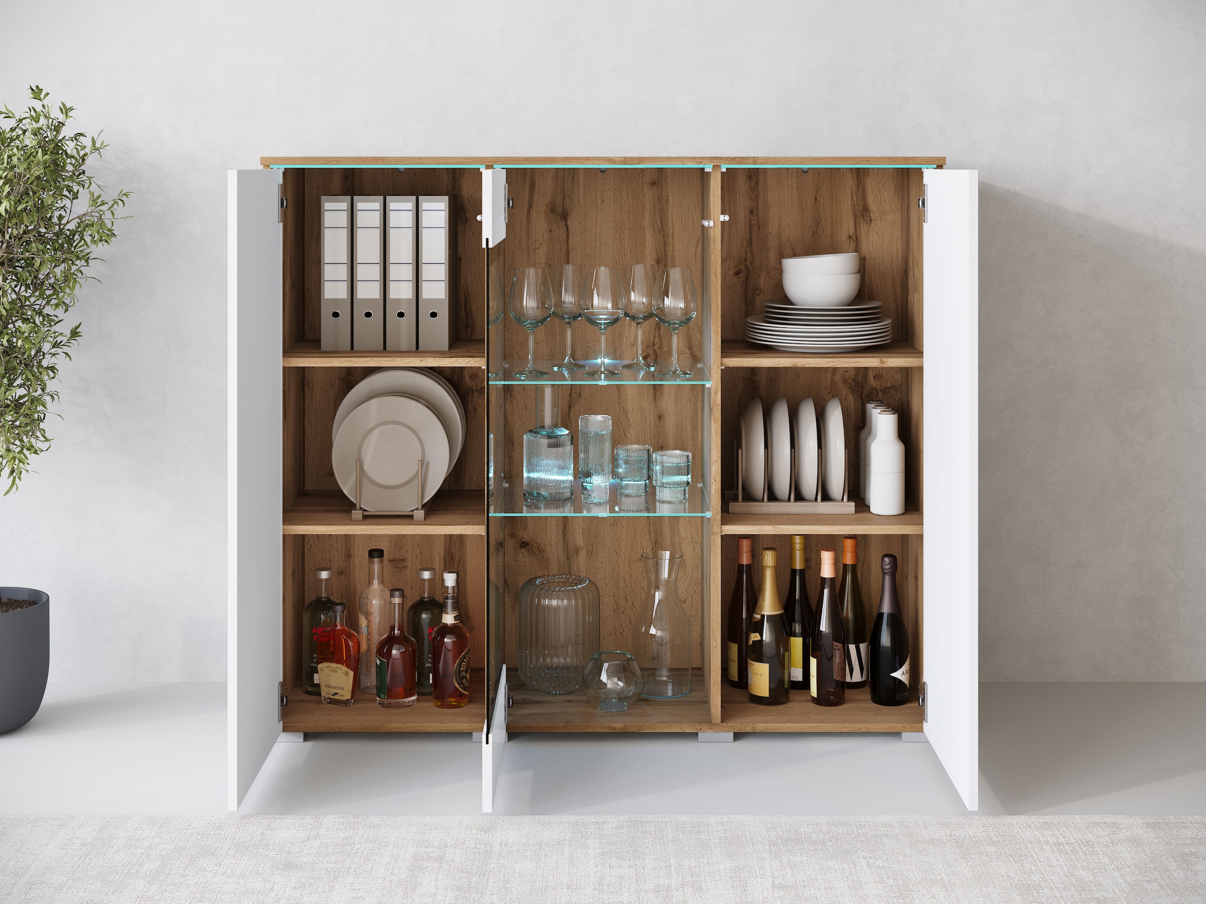 Home affaire Highboard »Vera« Highboard  mit 4 Türen, 9 Fächern, verglasten Türen