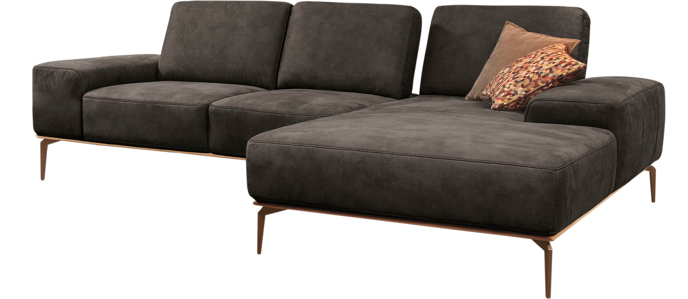 W.SCHILLIG Ecksofa »run, Designsofa mit tollem Sitzkomfort, bequem, L-Form« mit Holzsockel, Füße in Bronze pulverbeschichtet, Breite 279 cm