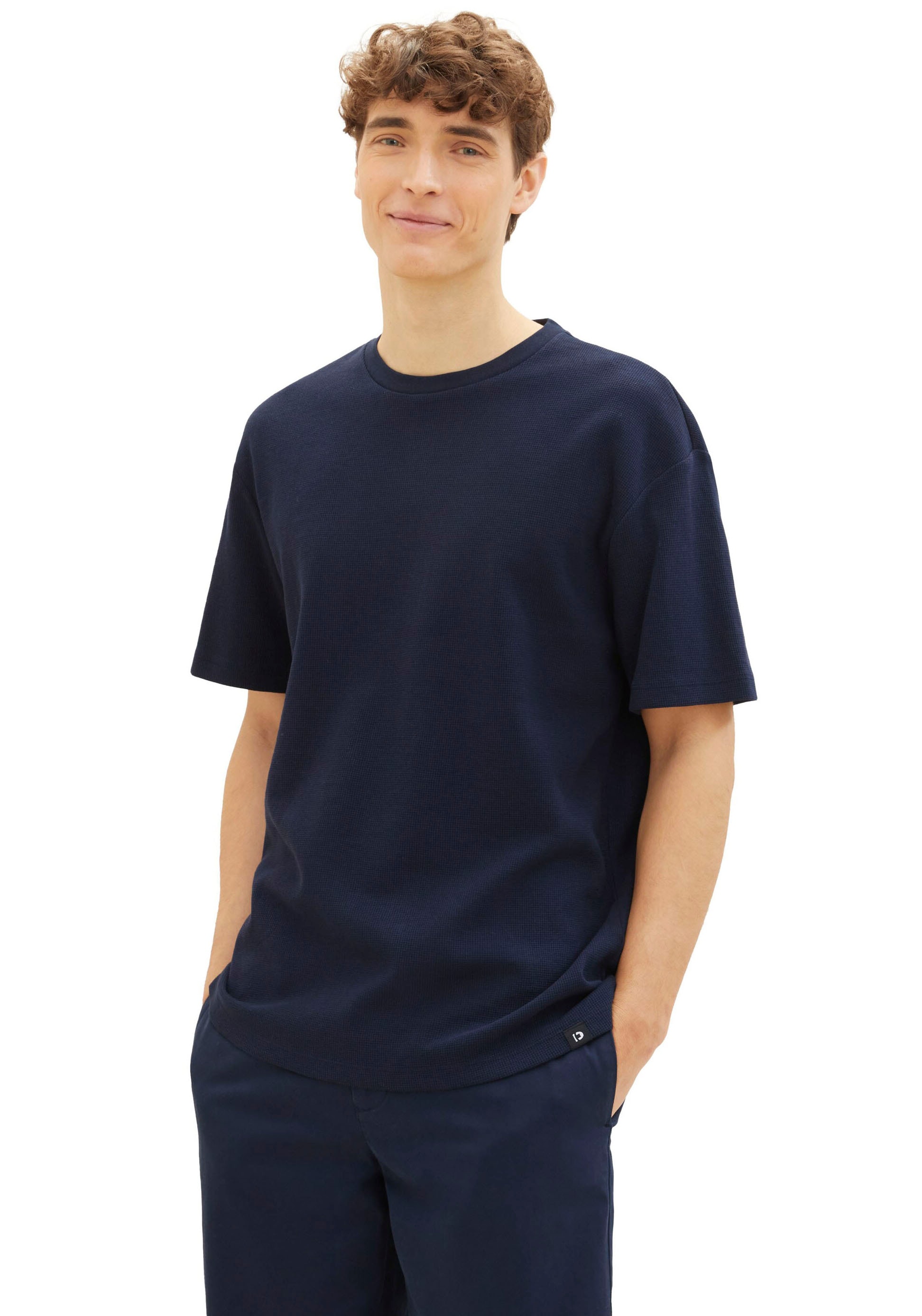 TOM TAILOR Denim T-Shirt, mit Waffel-Strutkur und Rundhalsausschnitt