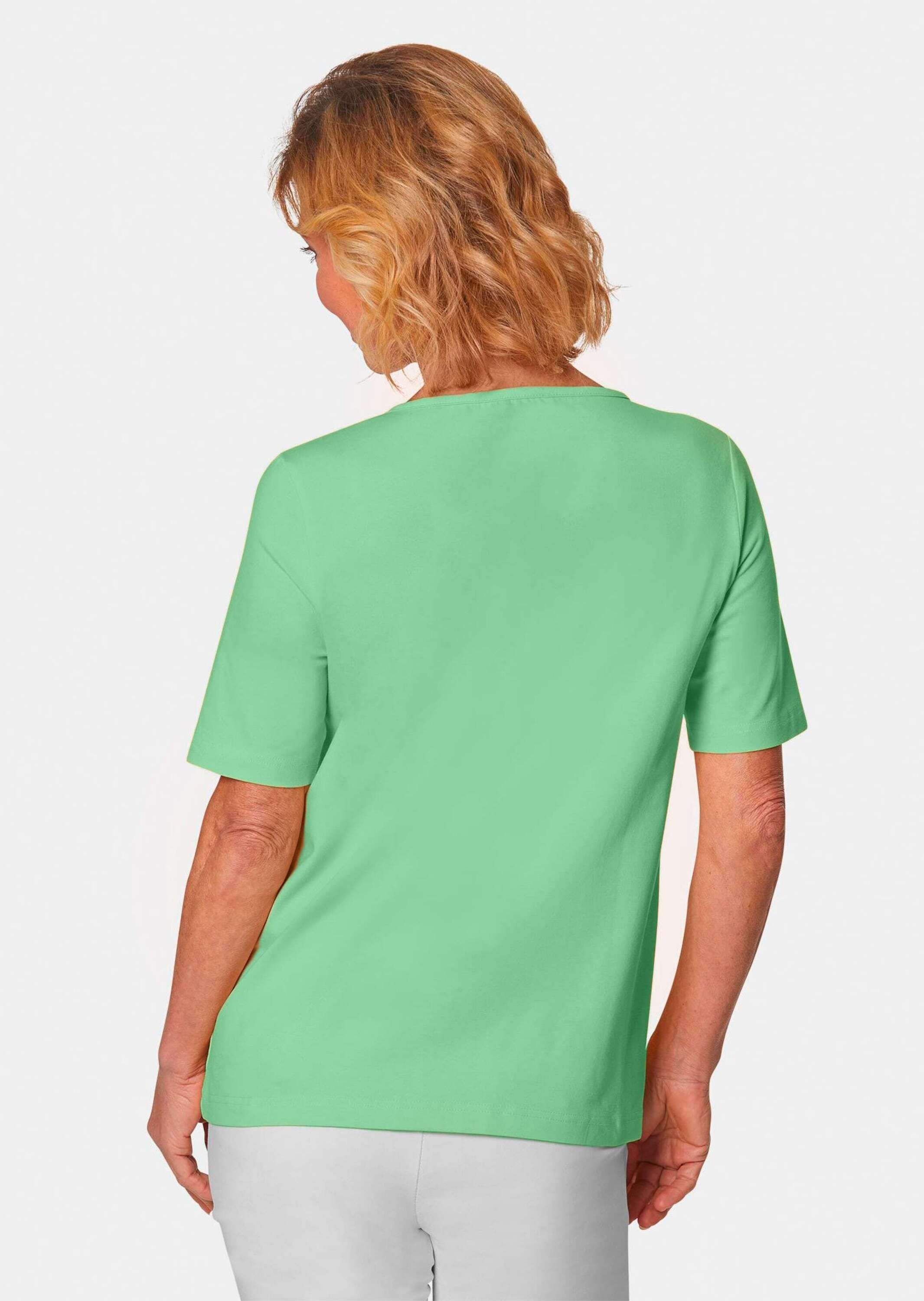 GOLDNER Langarm-Poloshirt »T-Shirt T-Shirt mit charmantem Ausschnitt und Schmucksteinchen«