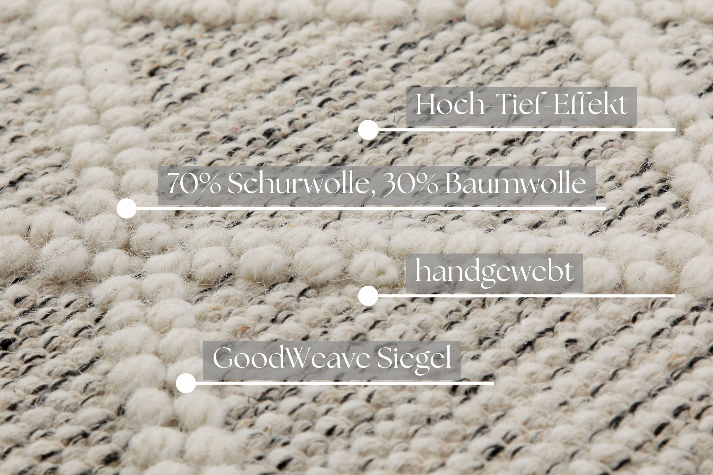 OTTO home Teppich »Jeppe«, rechteckig, 8 mm Höhe, 70% Wolle, handgewebt, Raute, Hoch-Tief, Wohnzimmer, Naturfaser