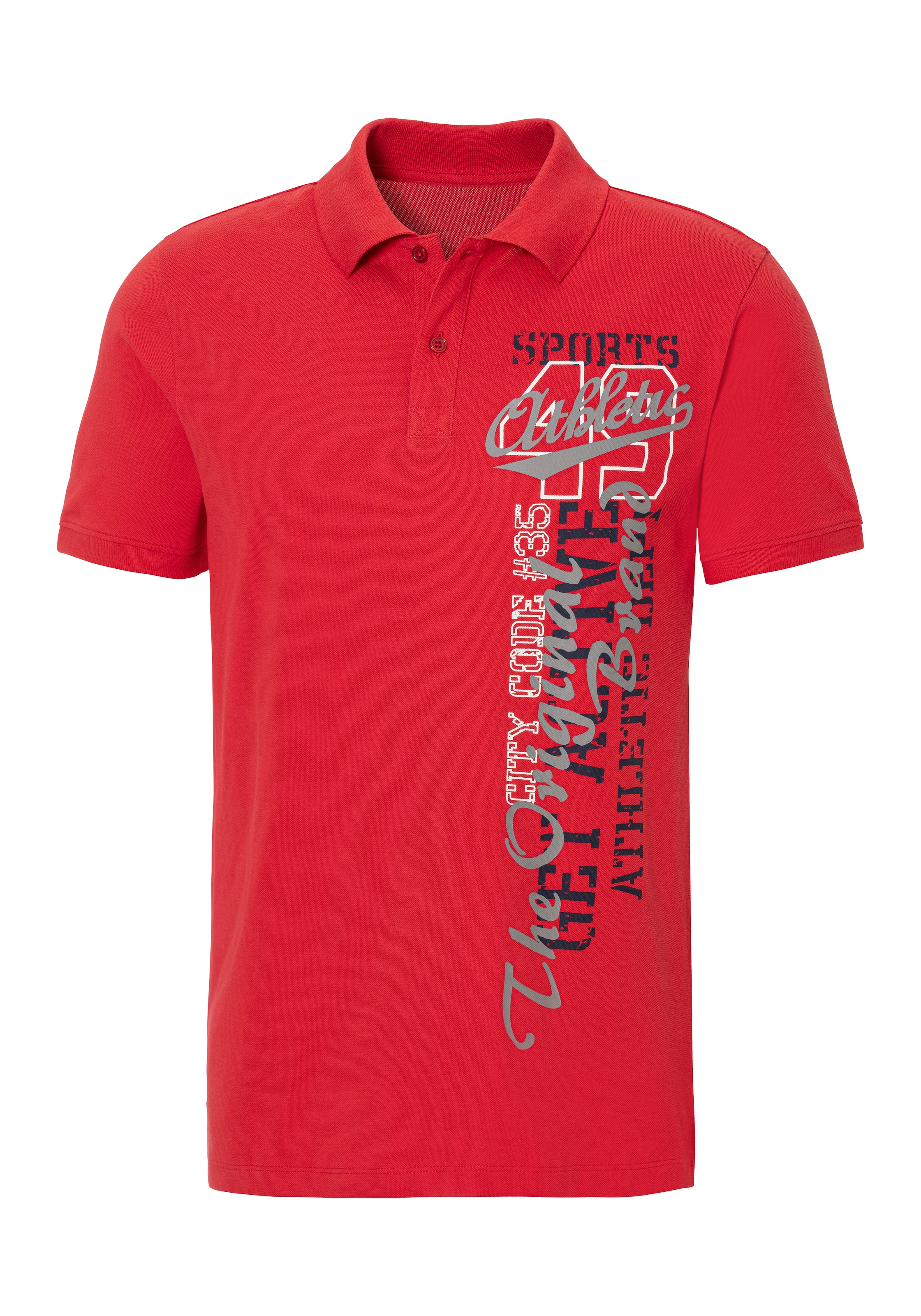 John Devin Poloshirt, mit großem Druck vorn aus Baumwoll-Piqué