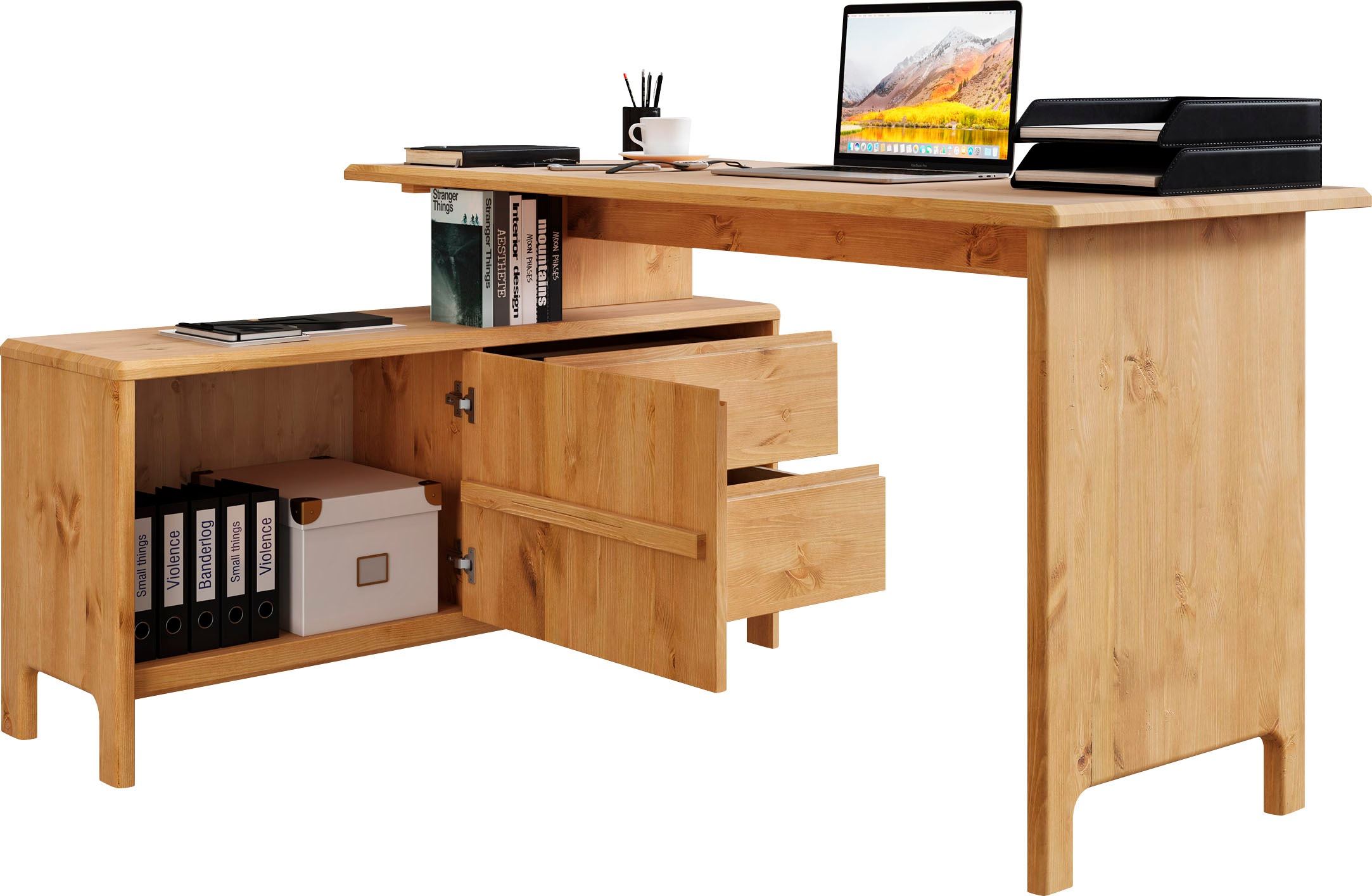 OTTO home Schreibtisch "Luven, aus Massivholz" in 2 Breiten, variable Nutzung als Schreibtisch oder Eckschreibtisch