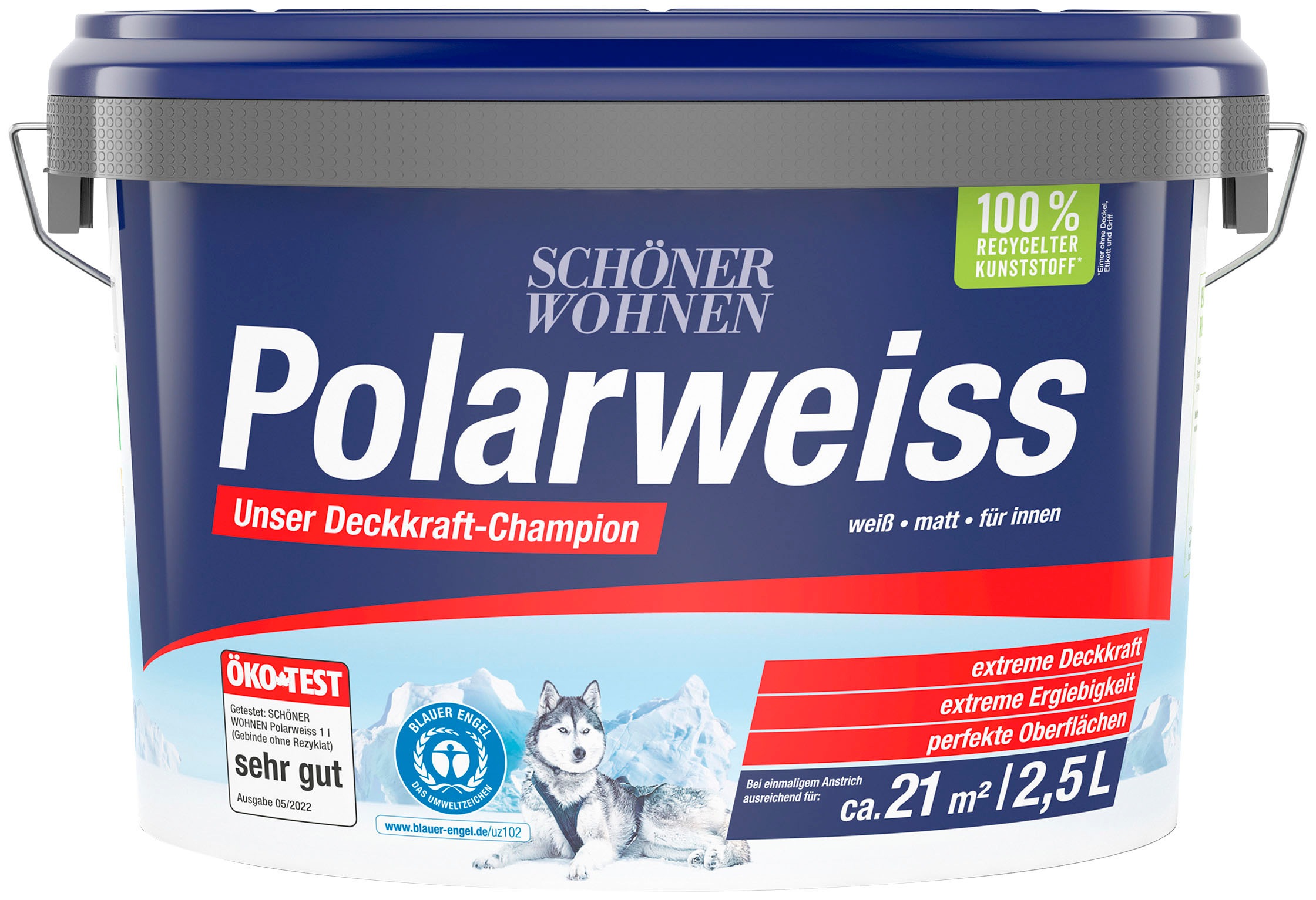 SCHÖNER WOHNEN FARBE Wand- und Deckenfarbe »Polarweiss«, 2,5 Liter, mit Spritzfrei-Formel - konservierungsmittelfrei