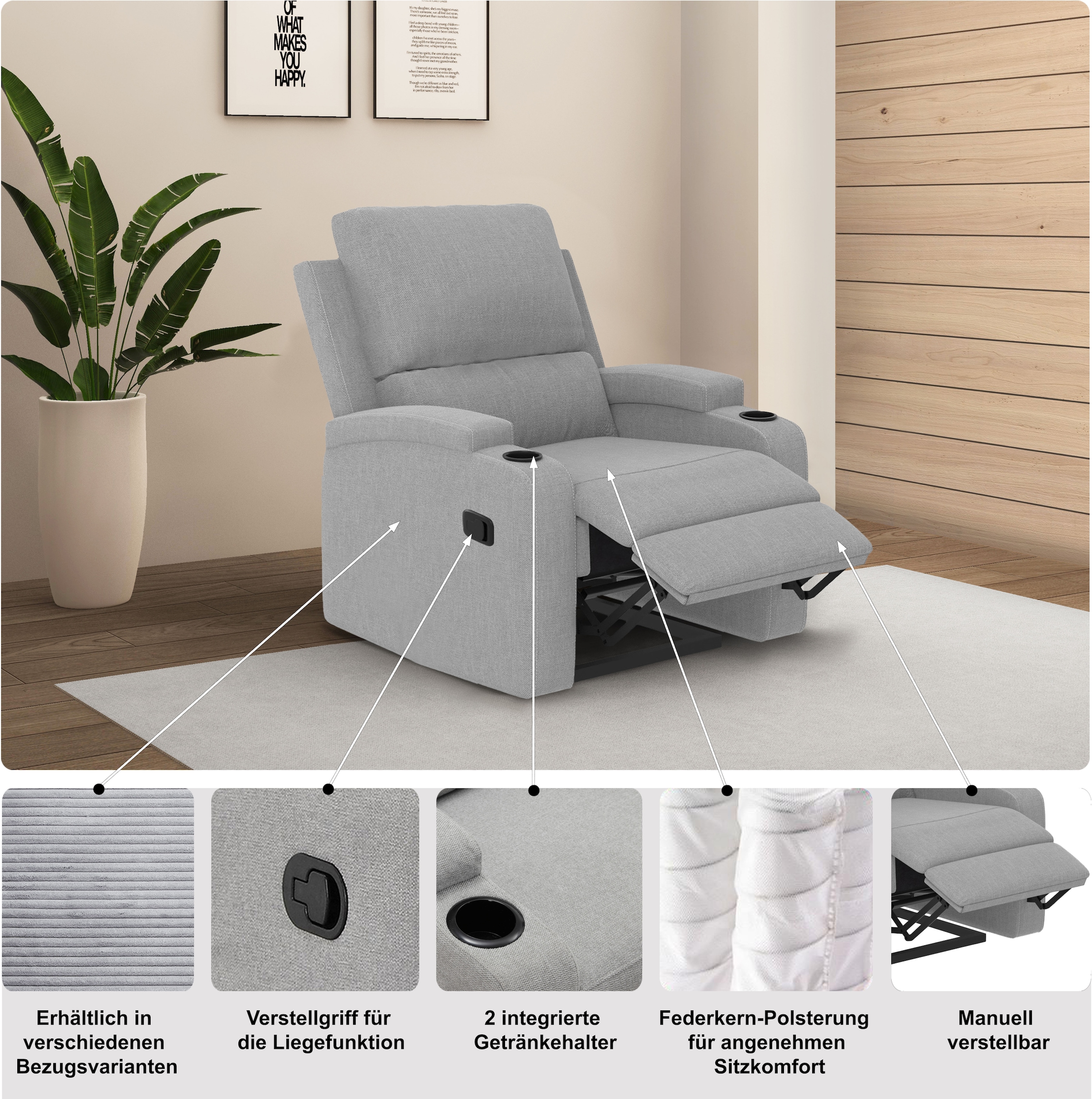 Home affaire Relaxsessel »Napori« TV-Sessel, Kinosessel mit Relaxfunktion in 2 Sitzen, Getränkehalter