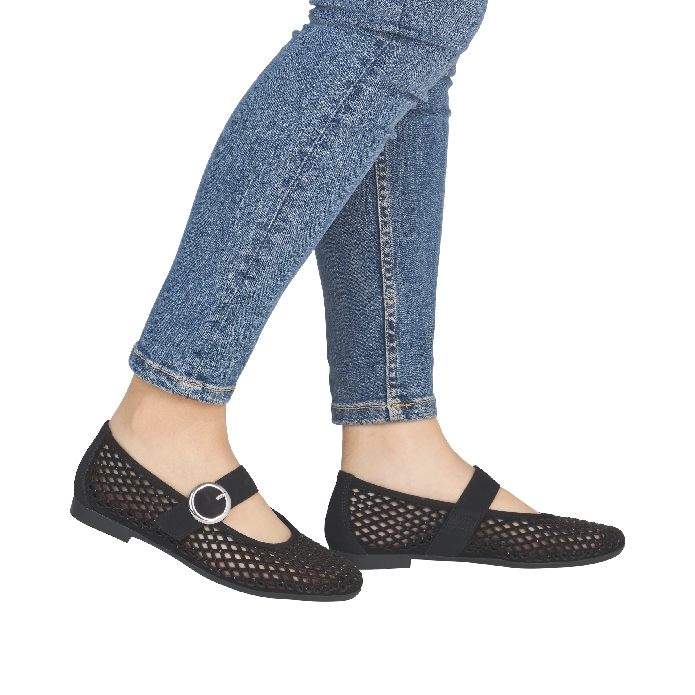 Remonte Riemchenballerina  Loafer, Sommerschuh mit Glitzersteine und Klettverschluss