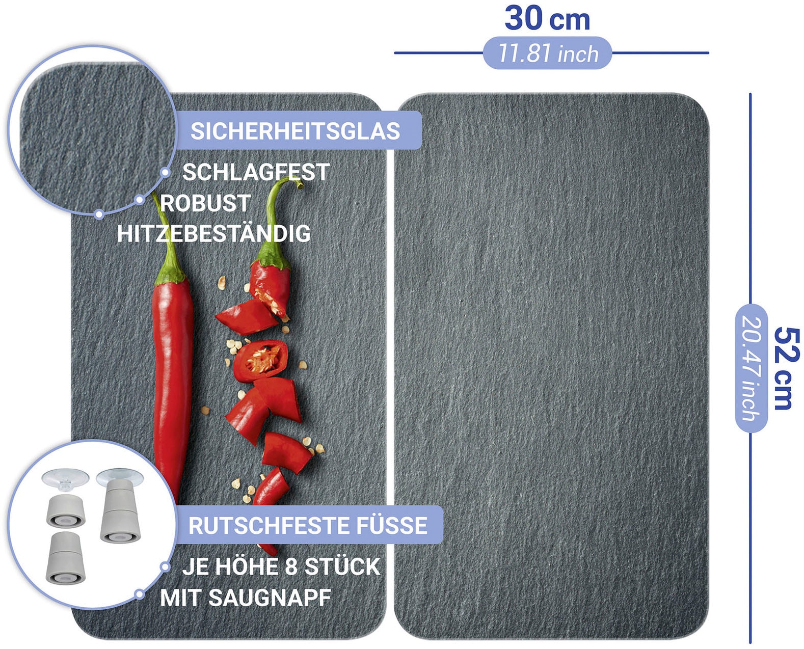 WENKO Herd-Abdeckplatte »Universal Modell Cayenne« Herdabdeckung für alle Herdarten, kratzfest, mit rutschfesten Füßen