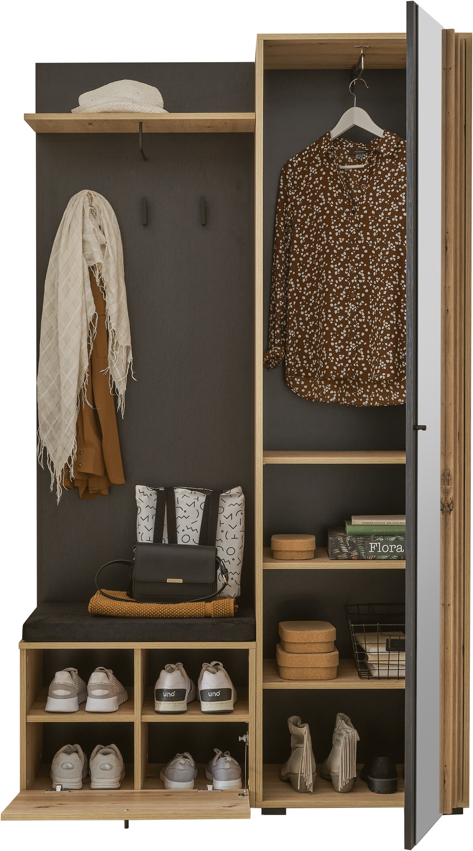 HBZ Kompaktgarderobe »Volano in schwarz Eiche Artisan, BxHxT 114x197x40 cm«, (1 St.), Mit Schubkästen und Türen mit Softclose