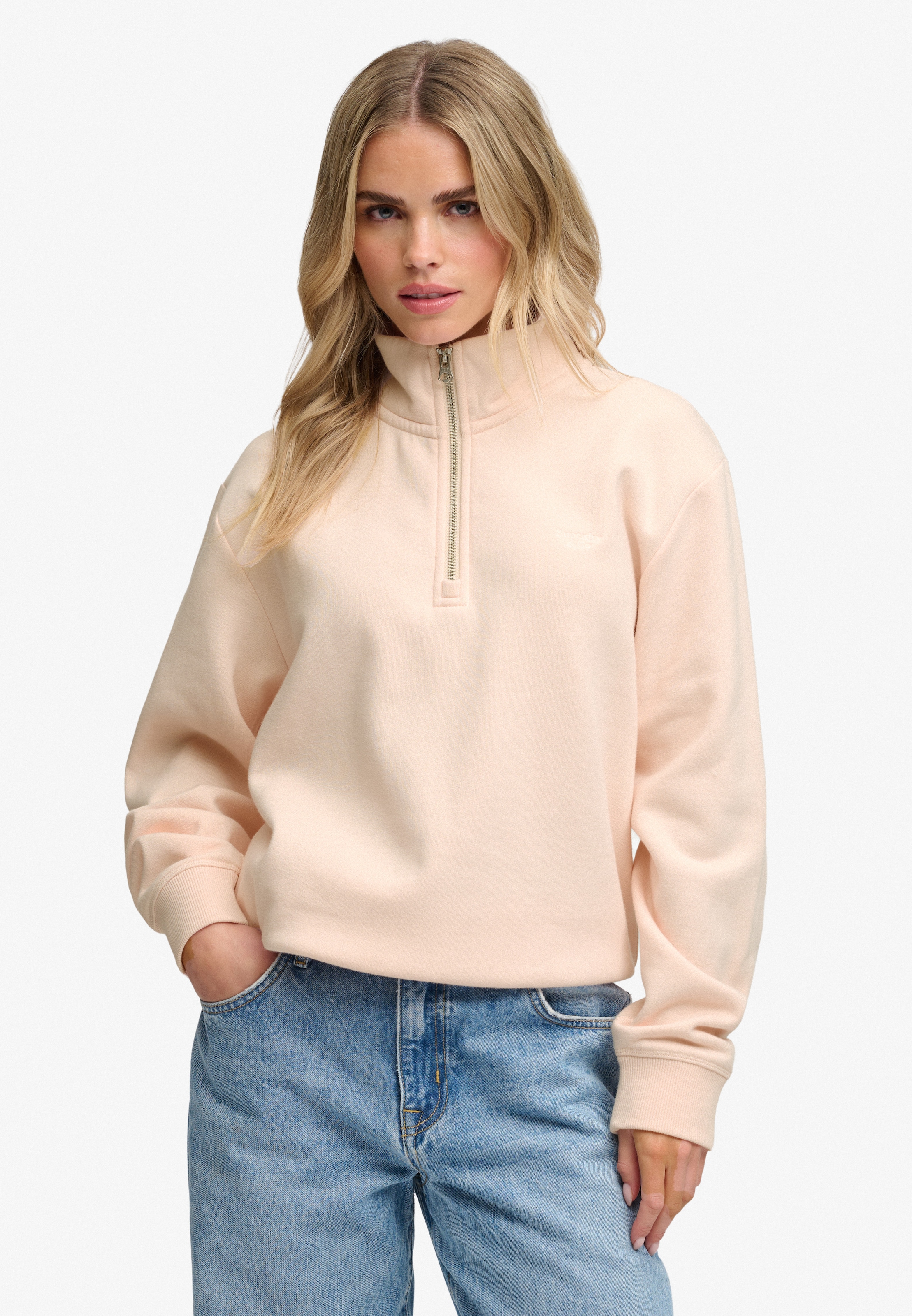 Superdry Sweatshirt »SIGNATURE EMB HALF ZIP«, mit Stehkragen, aus Baumwolle und Polyester, Loose Fit, unifarben
