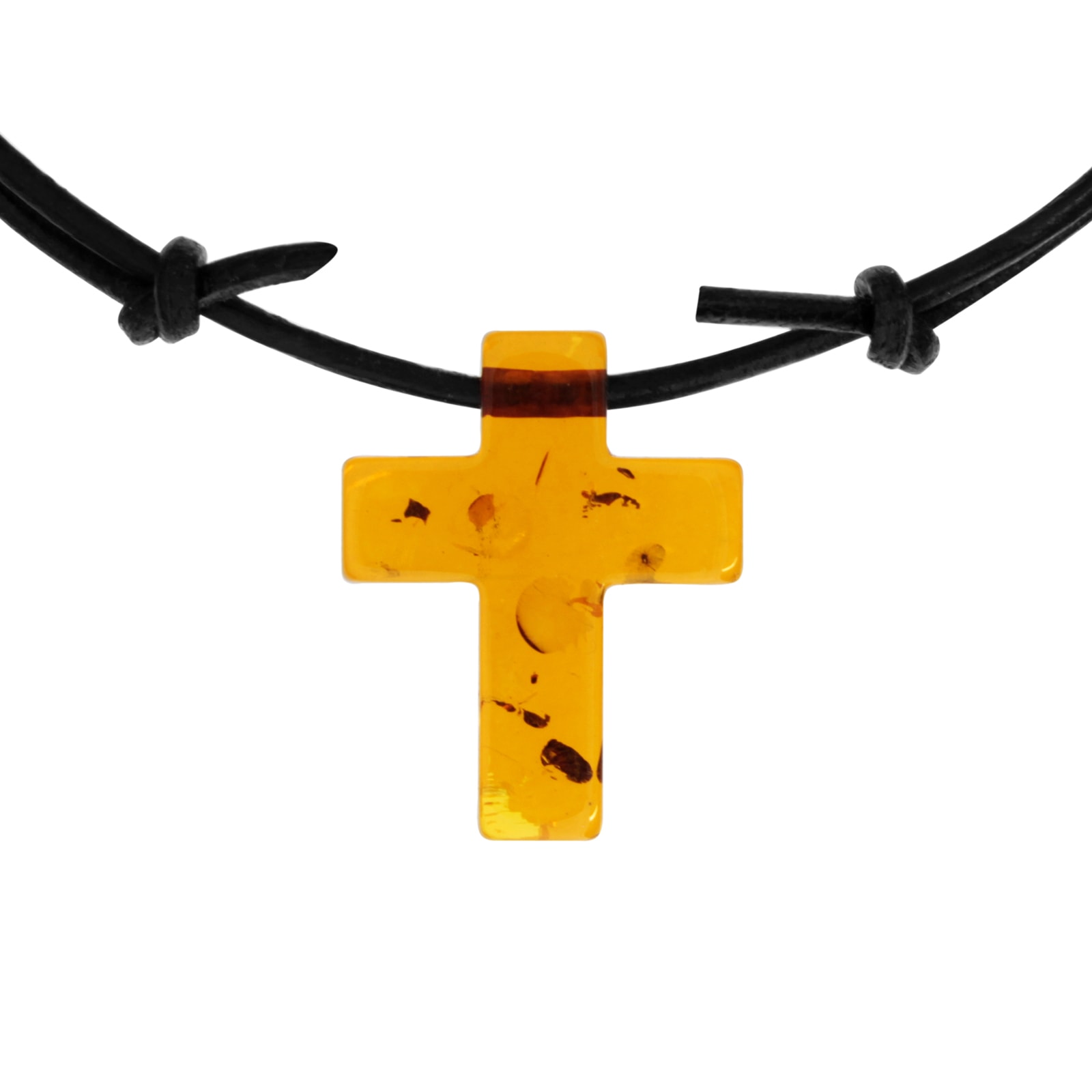 OSTSEE-SCHMUCK Kette mit Anhänger »- Kreuz 25x20 mm - Lederband - Bernstein -,«