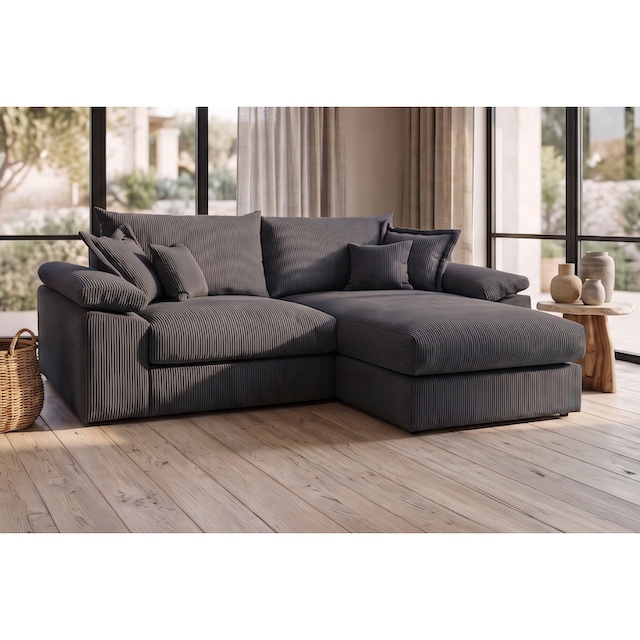 OTTO home Ecksofa »Soft&Cosy XL L-Form, B: 246 cm - OTTO. Verlässliche Qualität.« Mega-Sofa, Cord oder Chenille-Struktur, mit Federkern & 4 Zierkissen