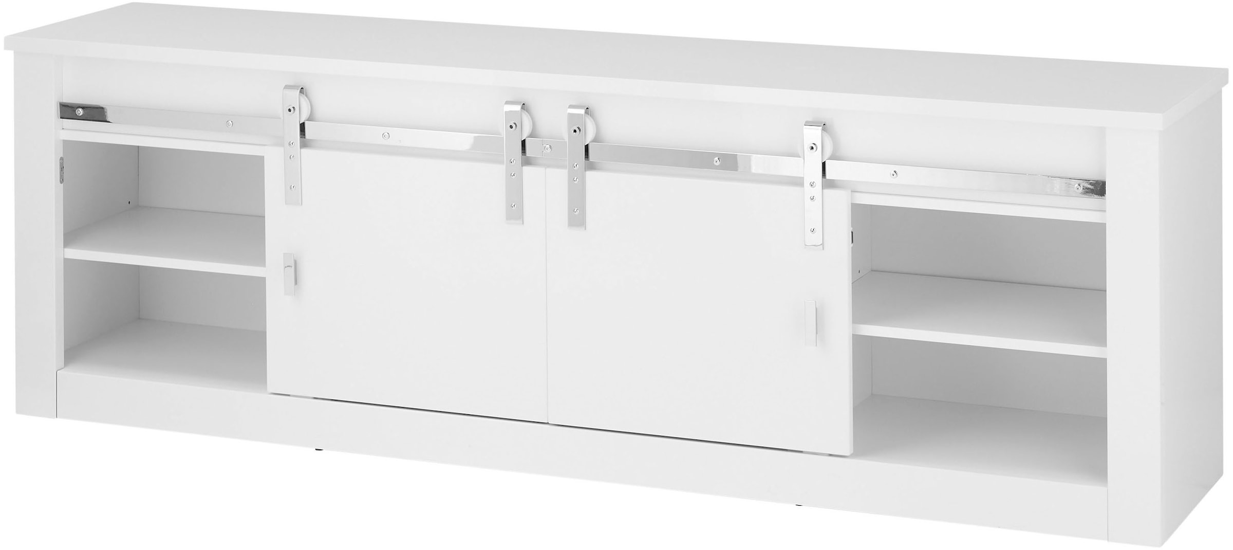Home affaire Lowboard »Daytona, moderner TV-Unterschrank, Kommode in Weiß Hochglanz« mit Schiebetürenbeschlag in Chrom-Optik, ausreichend Stauraum