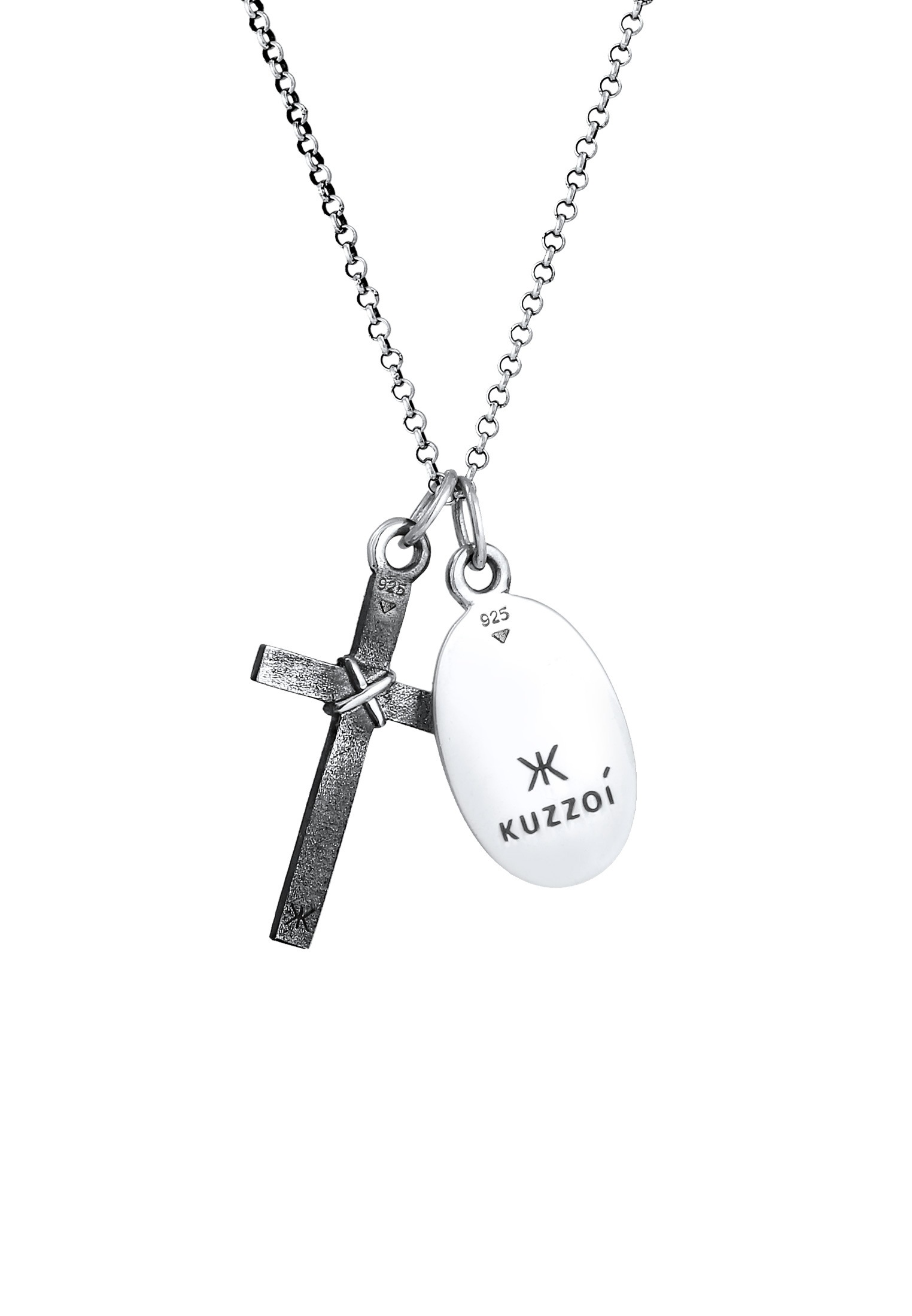Kuzzoi Lange Kette »Halskette Herren Marienbild Kreuz Schutz Symbol 925 Silber«