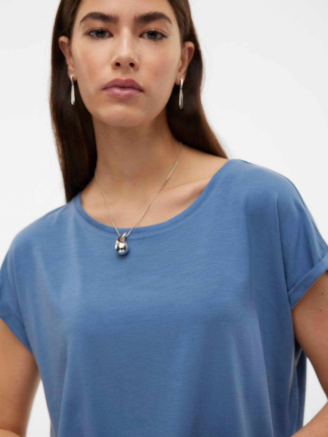 Vero Moda T-Shirt »VMAVA PLAIN SS TOP JRS NOOS« Materialmix, regular fit