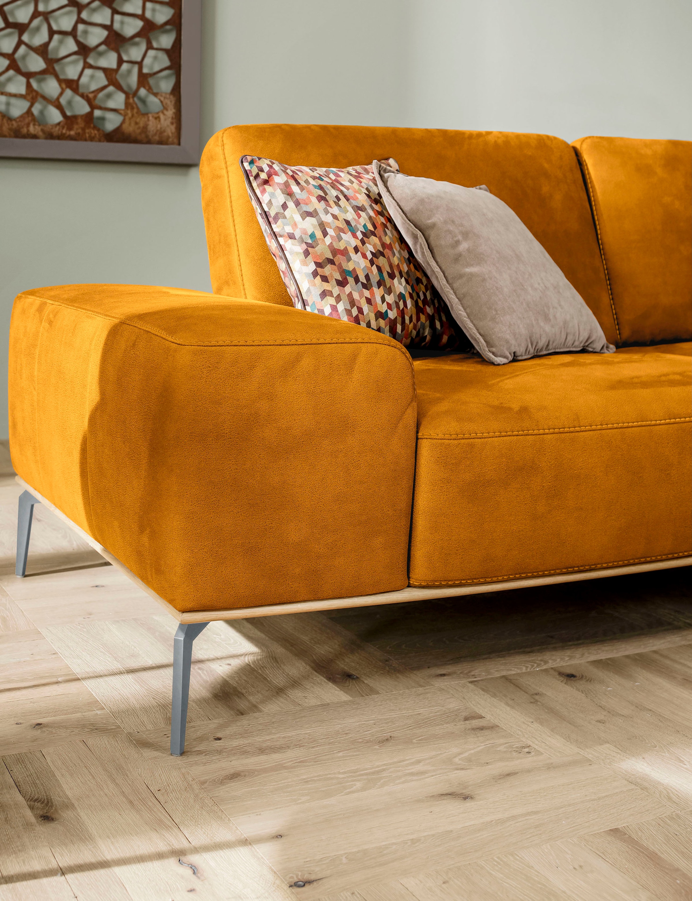 W.SCHILLIG Ecksofa »run, Designsofa mit tollem Sitzkomfort, bequem, L-Form« mit elegantem Holzsockel, Füße in Silber matt, Breite 319 cm
