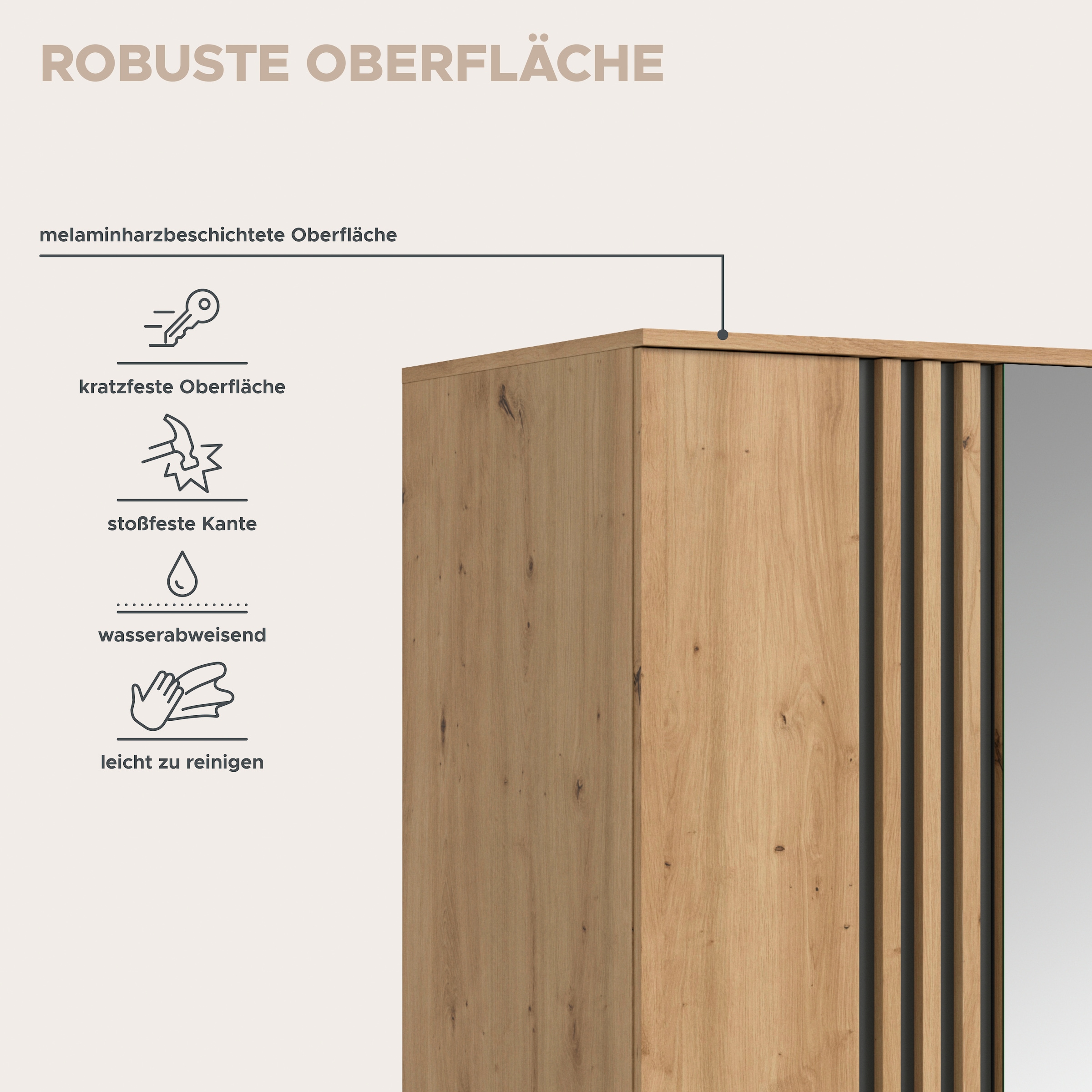 Home affaire Kleiderschrank »ALVA, Breite 120 cm, mit griffloser Front in Paneeloptik, Schrank« Schlafzimmerschrank in weiteren Ausführungen erhältlich,  3 Türen, davon 1 Spiegeltür, 1 Kleiderstange, 5 Einlegeböden