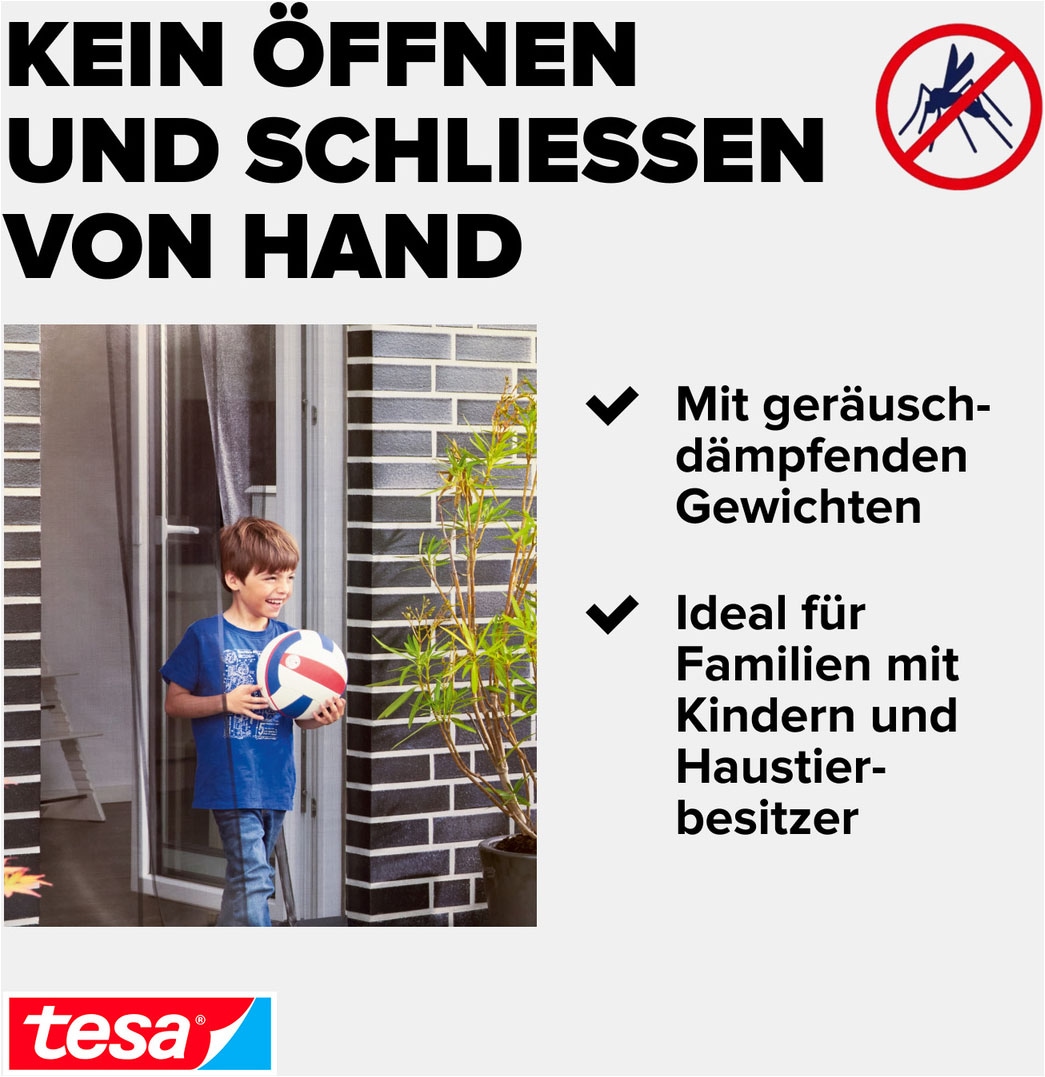 tesa Insektenschutz-Tür »Aluminium Lamellen Vorhang Premium - einfache Montage ohne Bohren« Packung, Alu Lamellentür teleskopierbar, selbstklebendes Premium-Klettband, 1 Stk. tlg. für Balkon- und Terrassentüren