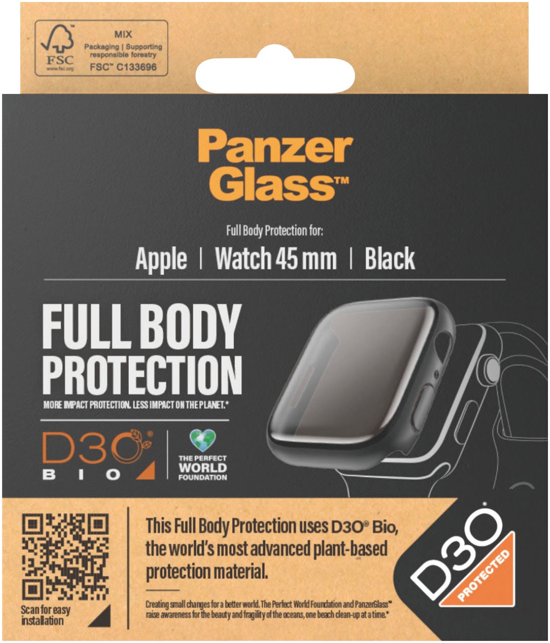 PanzerGlass Displayschutzglas »Displayschutz Full Body Apple Watch Series 9«, für Apple Watch 9 45mm, (1 St.), Kratz-& Stoßfest, Antibakteriell, mit D3O