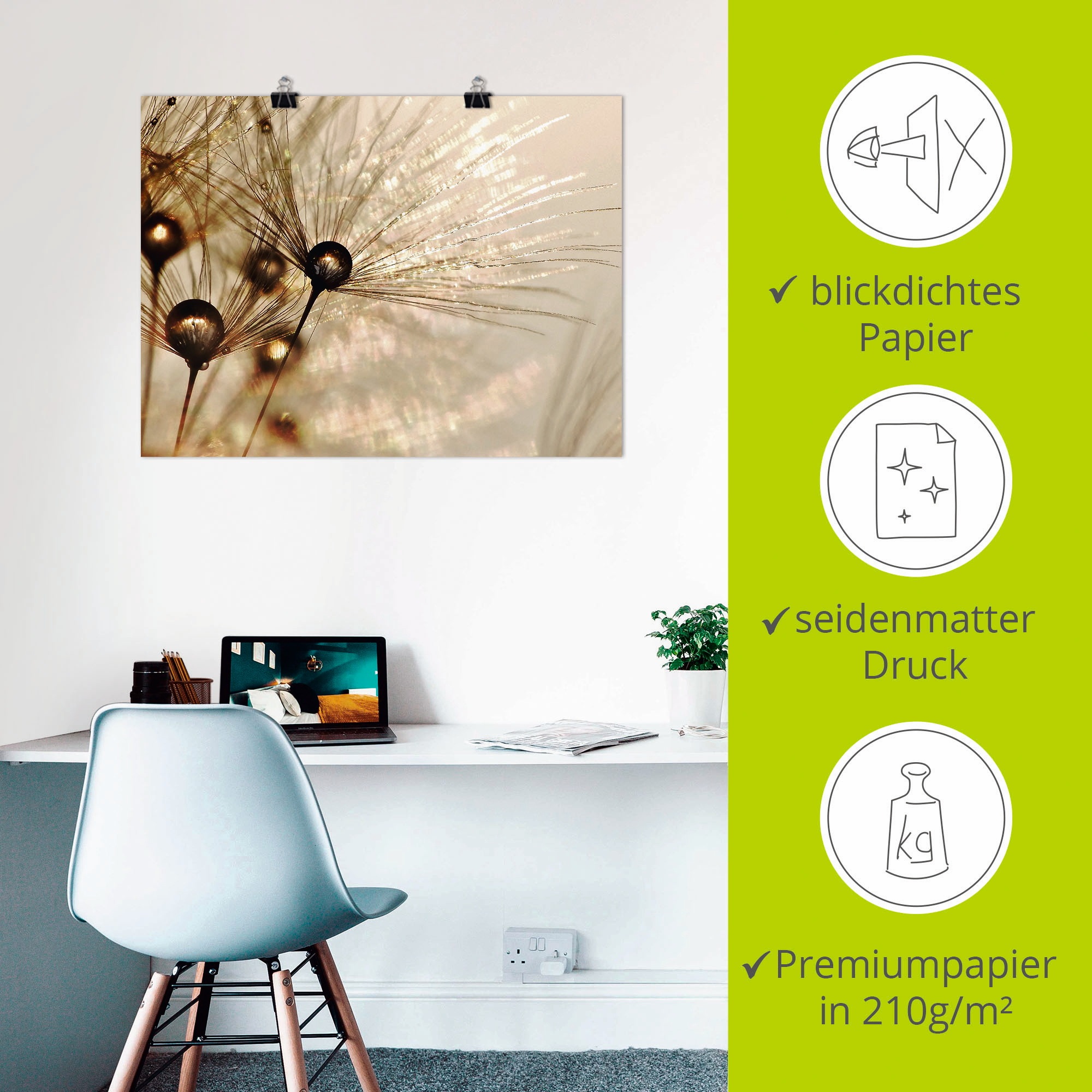 Artland Wandbild »Pusteblume Goldener Tropfen« Blumen 1 Stk. tlg. als Alubild, Outdoorbild, Leinwandbild, Poster, Wandaufkleber