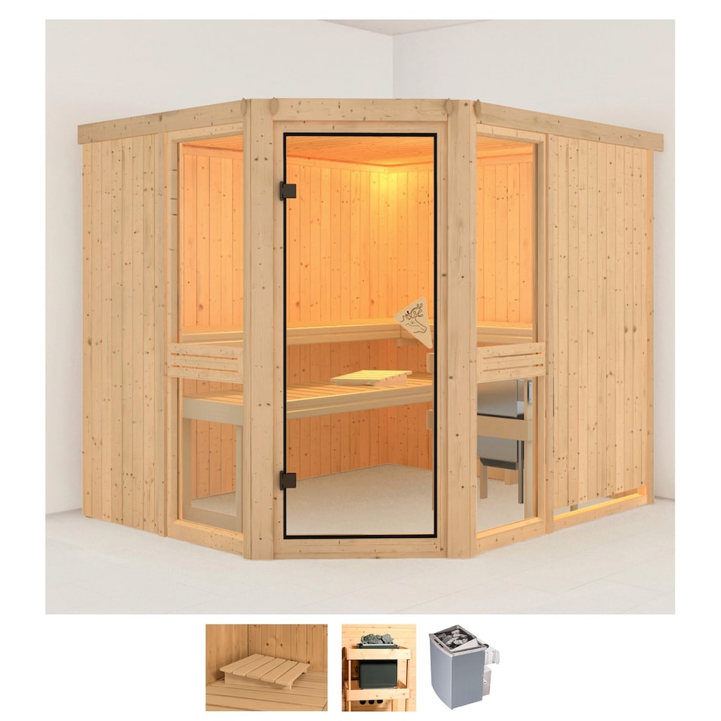 Karibu Sauna »Aline 3«, (Set), 9-kW-Ofen mit integrierter Steuerung