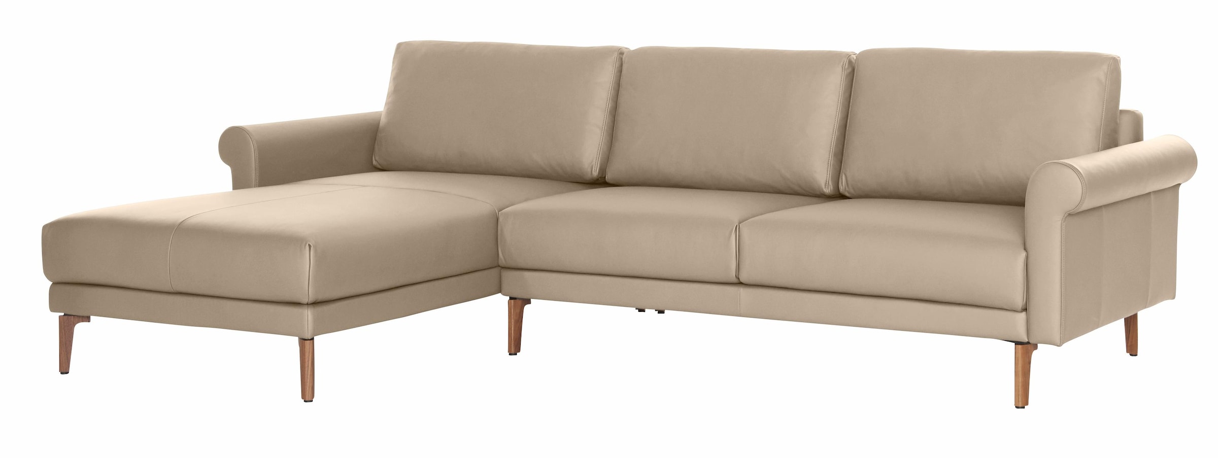 Creation BY ROLF BENZ Ecksofa »CR.450, Designecksofa, L-Form«, Armlehne Schnecke modern Landhaus, Breite 262 cm, Fuß Nussbaum