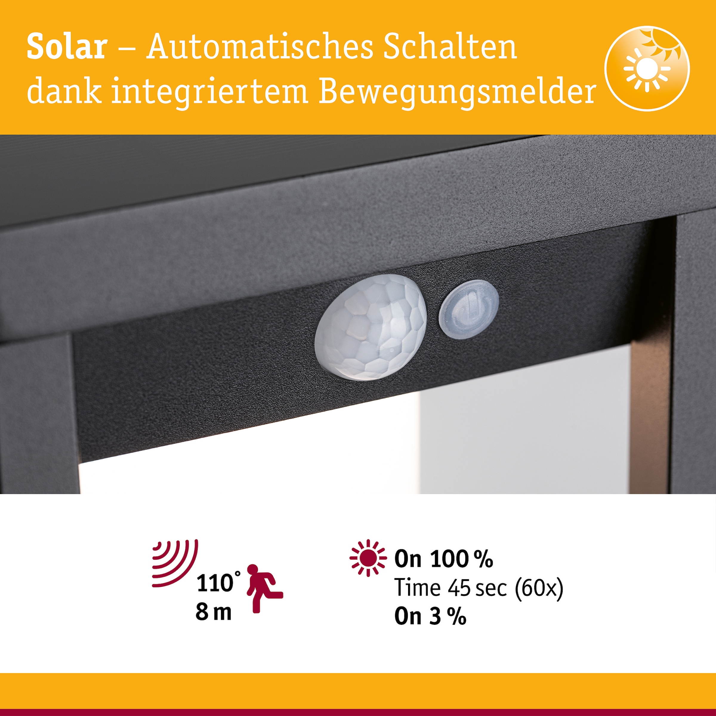 Paulmann LED Gartenstrahler »Solar Lichtobjekt Marisol IP44 3000K 350lm Schwarz« 1 Stk. Warmweiß Bewegungsmelder