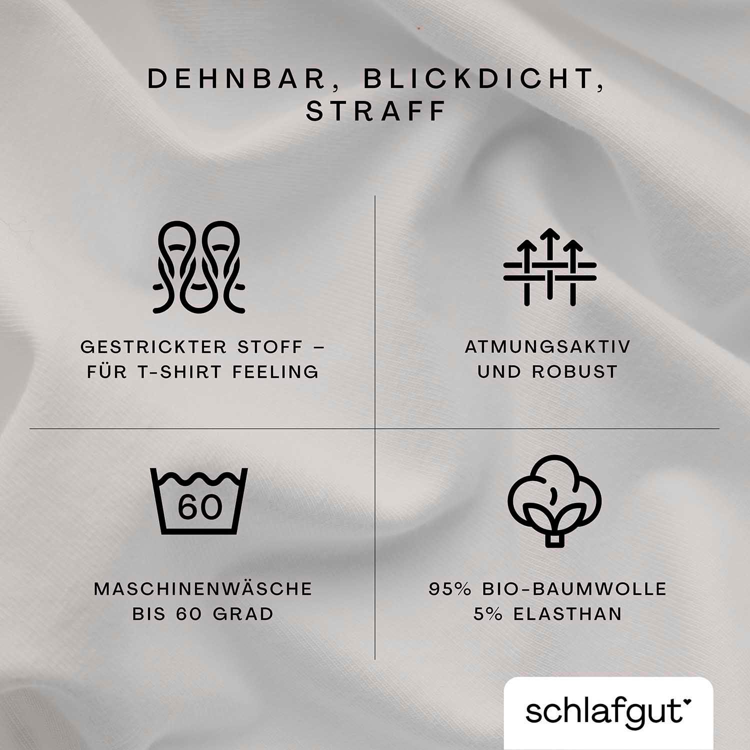 Schlafgut Spannbettlaken »PURE Bio-Baumwolle mit Elasthan, dehnbar blickdicht, straff, Bettlaken«, PREMIUM Laken für Matratzen bis 30cm Höhe, in 90x200, 140x200, 180x200