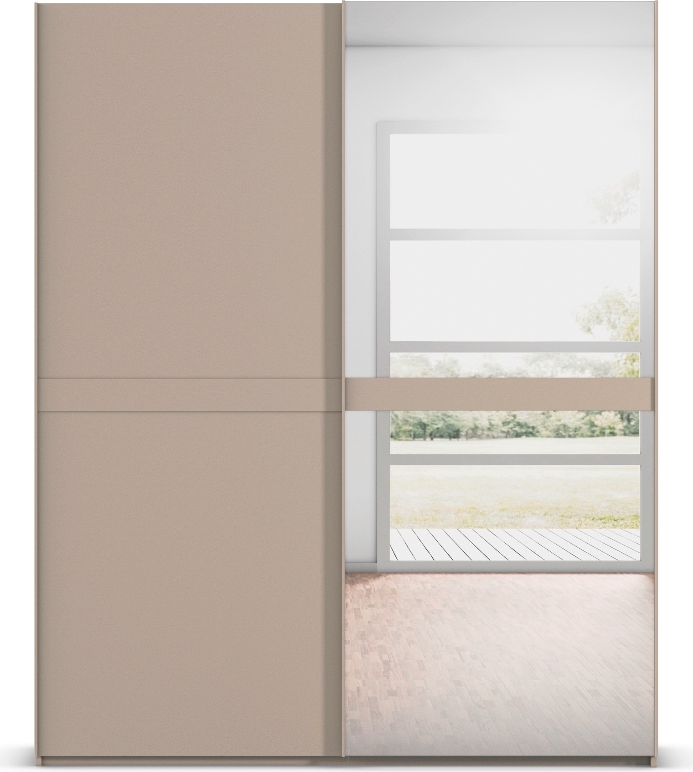 rauch Schwebetürenschrank »Kleiderschrank Schrank Garderobe Schlafzimmerschrank SCALE-LINE« edle Optik mit Bauchbinde in Korpusfarbe mit Spiegel MADE IN GERMANY