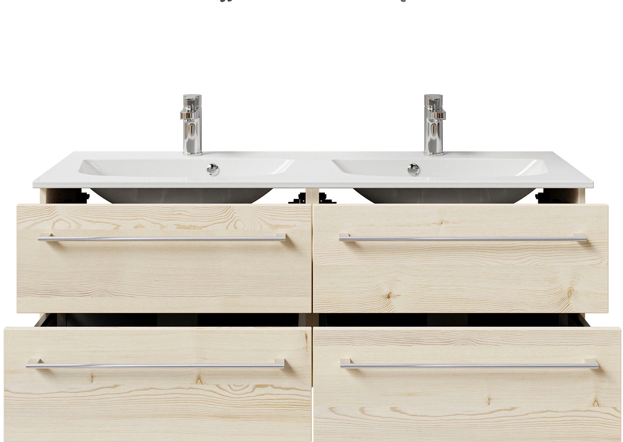 Saphir Waschtisch »Serie 6025 Mineralmarmor-Waschtisch mit Unterschrank, 132 cm breit« 2 Stk. tlg. Doppel-Waschplatz mit 4 Schubladen, hängend, verschiedene Ausführungen