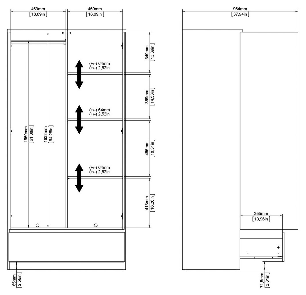 INOSIGN Kleiderschrank »Naia, Drehtürenschrank, Aufbewahrung Kasten Schrank Stauraum«, 2 Türen, Kleiderstange, 4 Fächer, Breite 99 cm, Höhe 200 cm